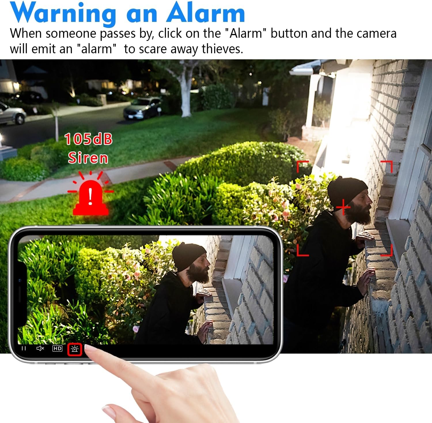 Rettru Q18 camera demonstrating real-time voice intercom with a dog and speech bubbles