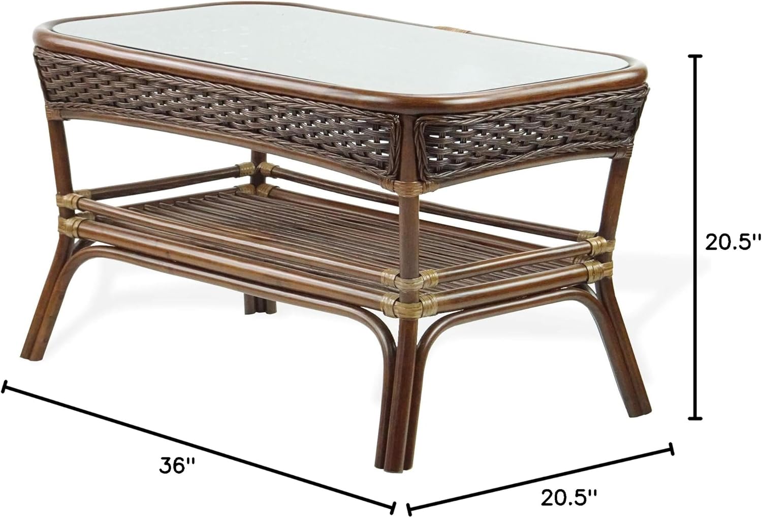 Wickerix Alexa Rectangular Coffee Table Dark Walnut Color Natural Rattan Wicker Handmade Design