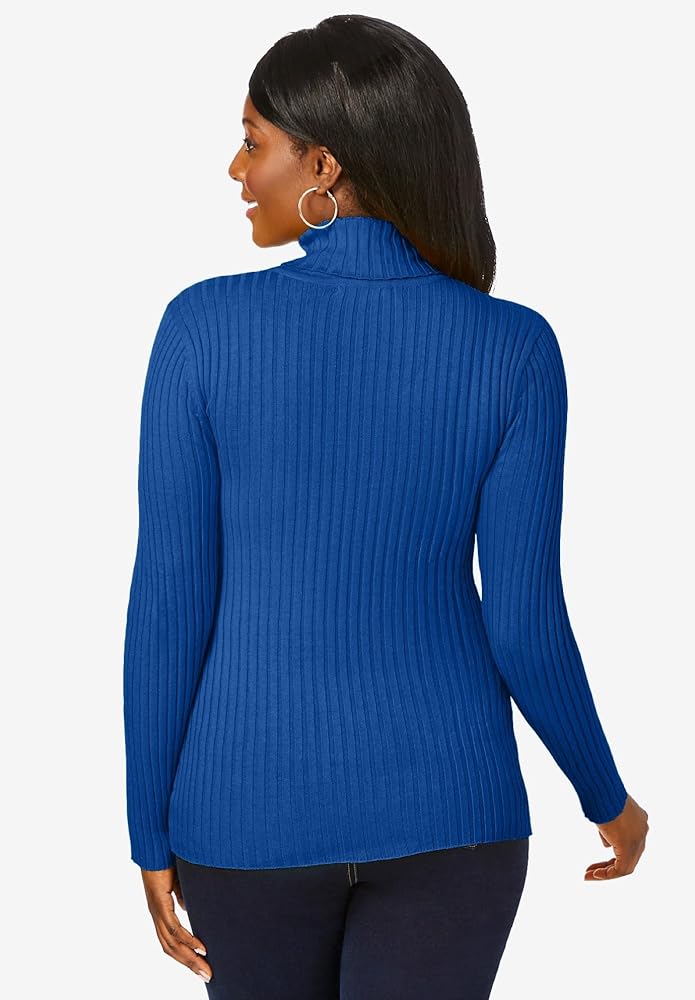 Jessica London Women's Plus Size Ribbed Cotton Turtleneck Sweater