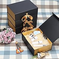 Vista 6 de 4 Pack 12x9x4 Inches Gift Boxes with Magnetic Closure Lids, Black-Gold Magnetic Box with Ribbon for Wedding, Groomsmen Bridesmaid Proposal, Negro Oro