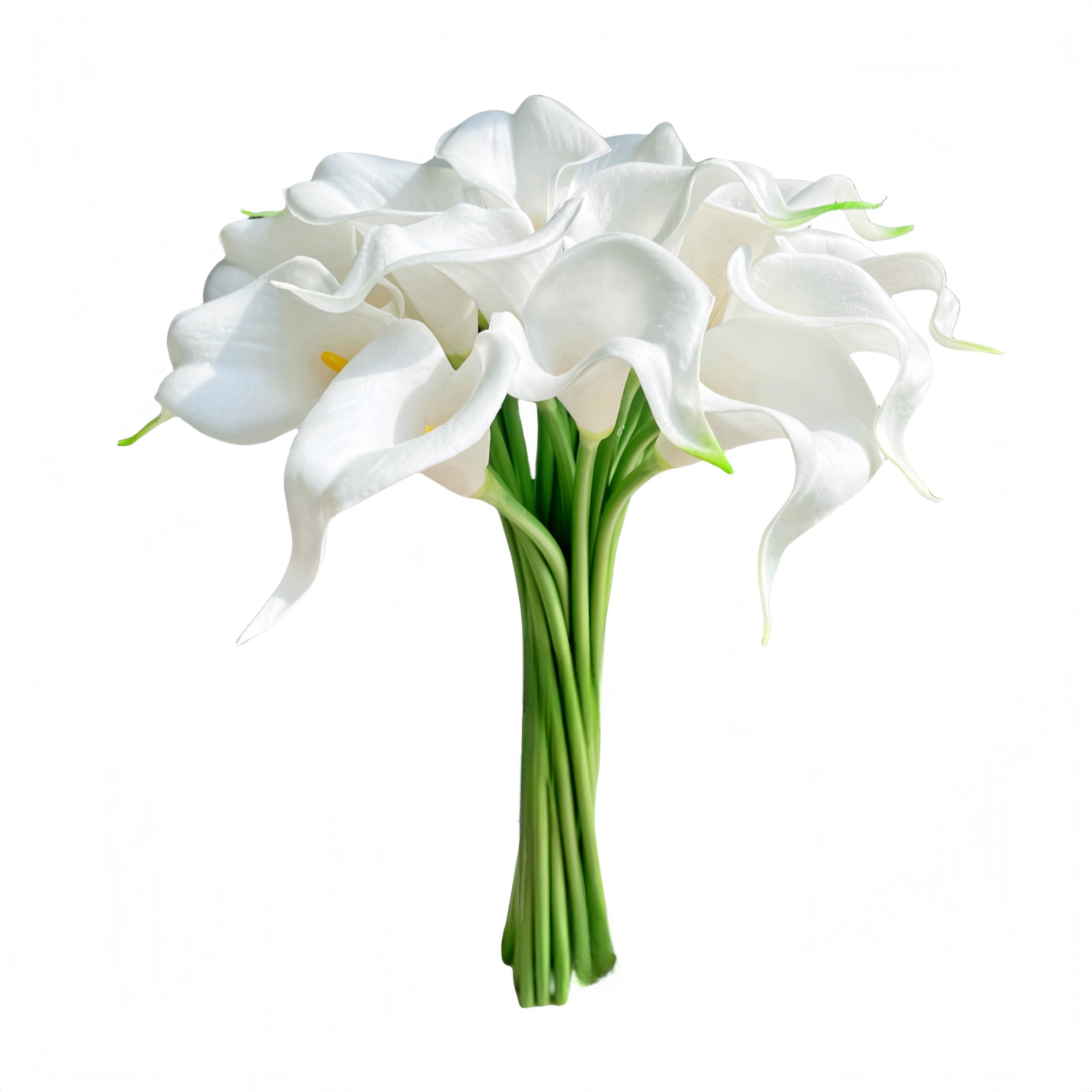 Photo 1 of JiaDeDeng 18pcs Real Touch Artificial Calla Lily Flowers for Decoration, Outdoor Wedding Bouquets, Lifelike Faux Flowers for Home, Garden, Party, and Event Decor (White&Green)