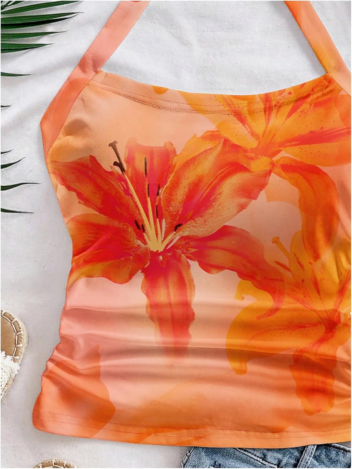 Milumia Women Floral Halter Top Bow Tie Backless Going Out Sleeveless Beach Tank Tops - Image 2