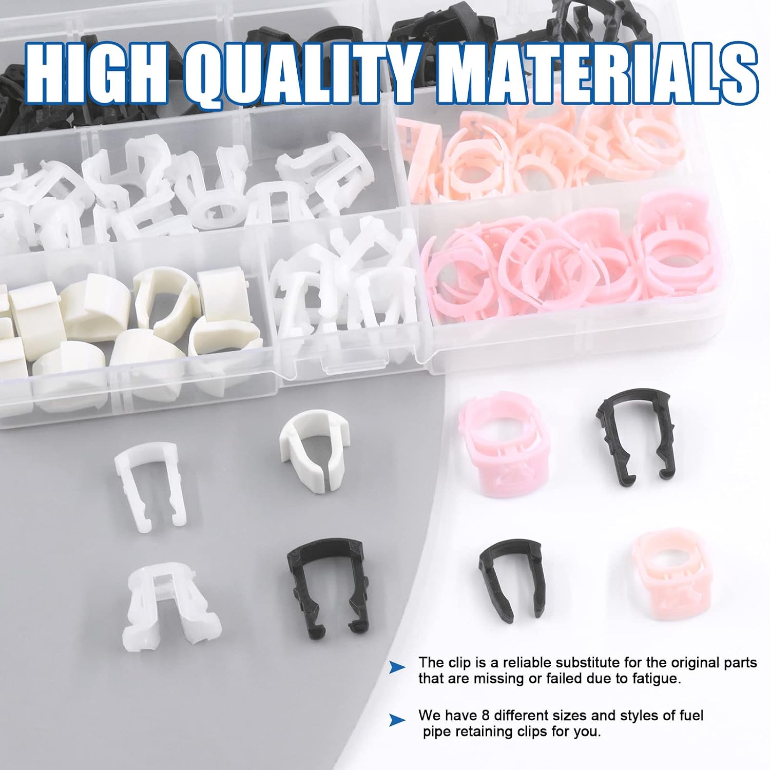 Glarks 80Pcs 3/8" 5/16" 8 Sizes Fuel Line Retainer Clips Assortment Kit, Nylon Fuel Line Retaining Clips Auto Clips Replacement Kit Compatible with Ford GM