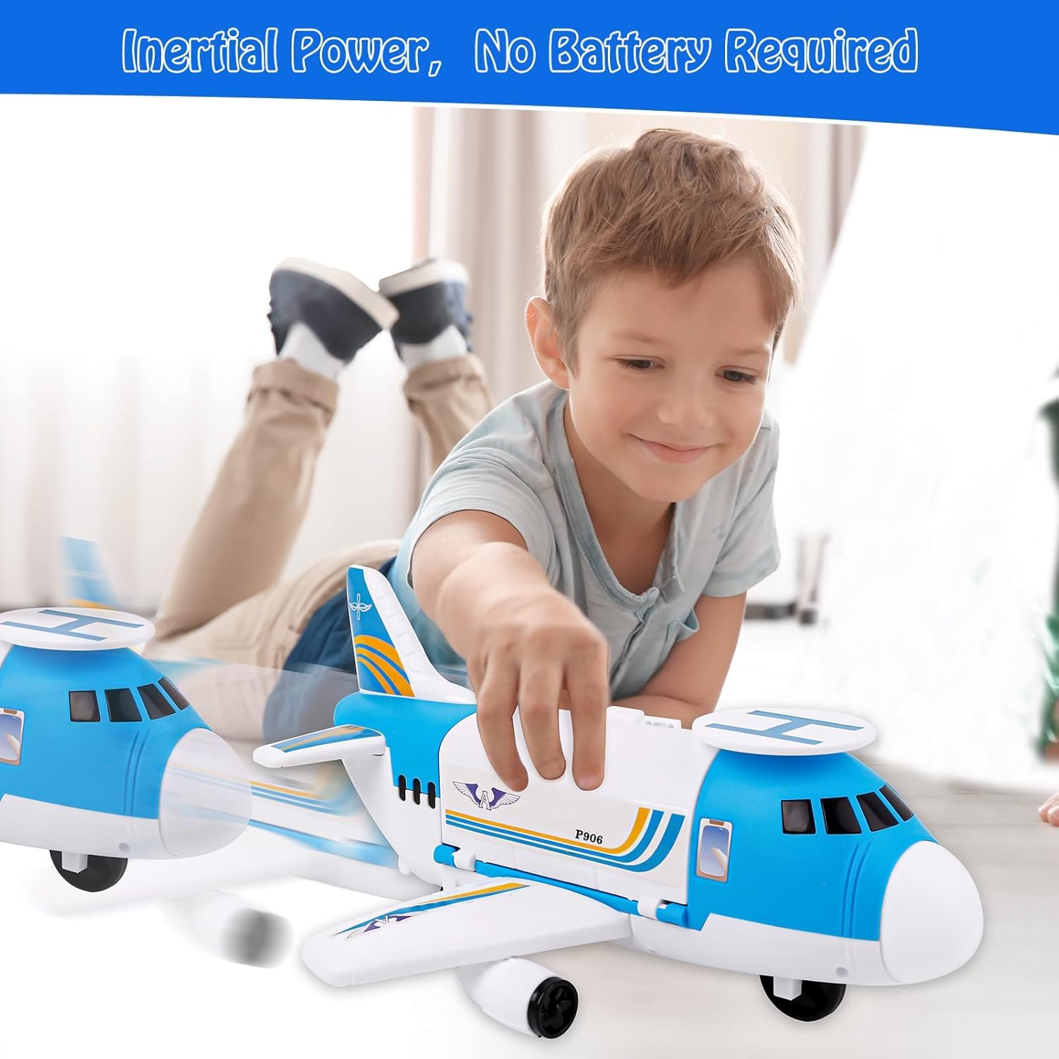 m zimoon Avions Jouets Transporteur Ensemble avec 4 Voitures, 1 pièces Hélicoptère Jouet et 1 Bricolage Autocollants Cadeau pour 3-12 Ans Garçons Filles