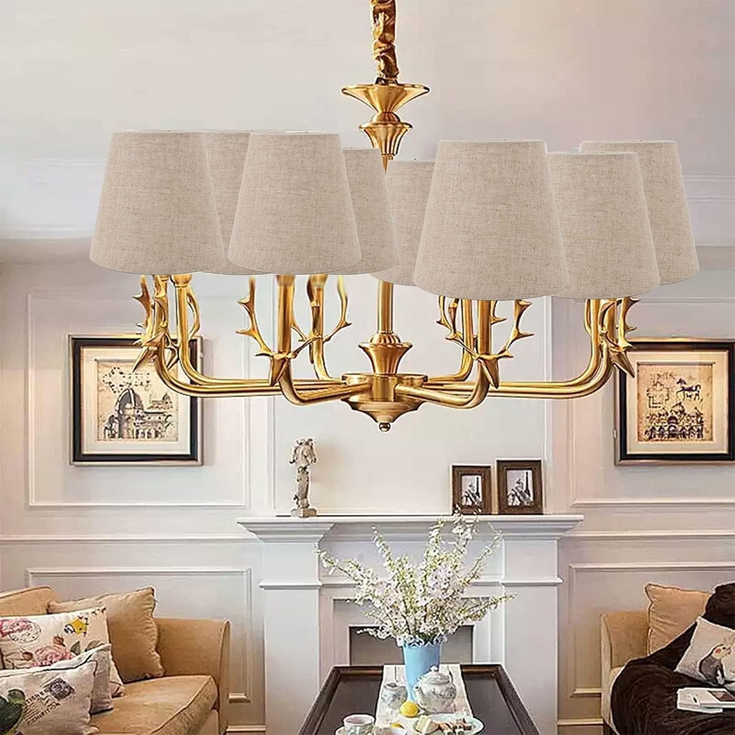 Set of 6 Fabric Linen Lamp Shades, Small Lampshade Floor Lamp Shade Replacement Clip on Lampshade for Chandeliers Table Lamps