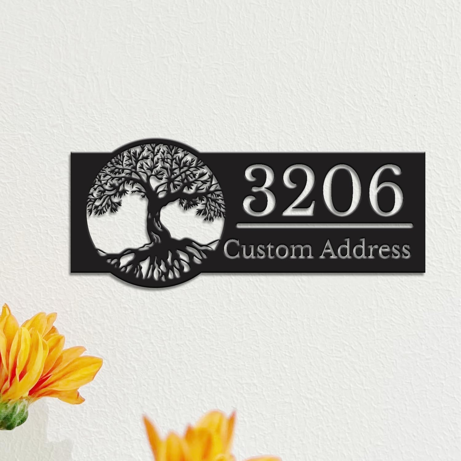 Personalized Tree House Number Sign, Custom Nature Themed Address Plaque, Outdoor Yard Hanging Wall Art, Rustic Front Door Decor, Tree Metal Wall Display (Style-2)
