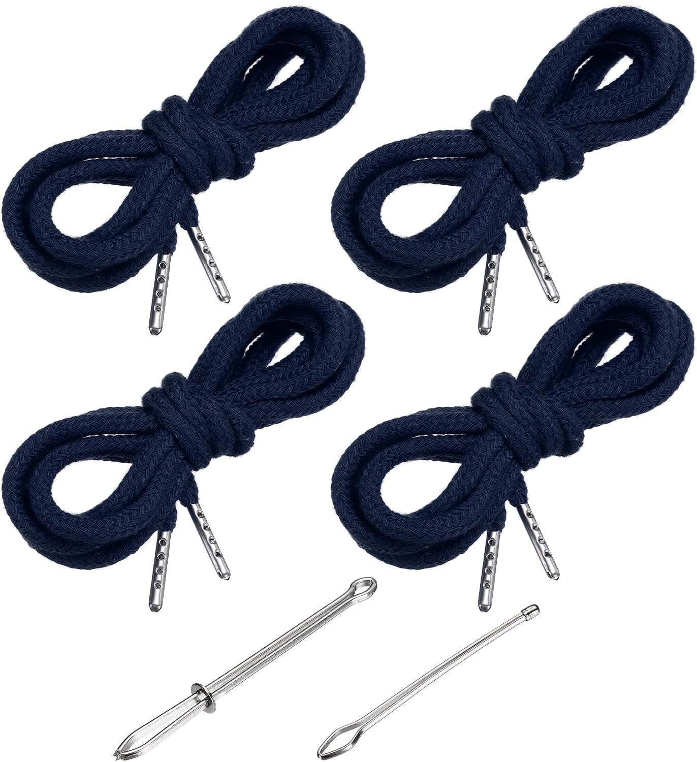 PATIKIL Drawstring Cords 130cm / 51 Inch, 4pcs Replacement Draw Strings with 2pcs Easy Threaders for Shorts Pants Jackets Coats Sweatpants Hoodie, Navy Blue