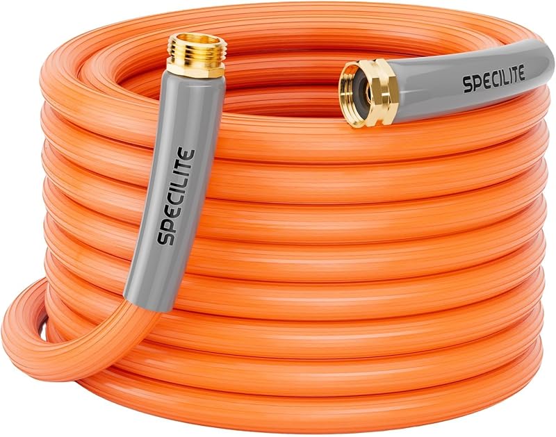 SPECILITE Garden Water Hose 50 ft x 5/8", 450-1300psi for Hot/Cold Water | 5 layered， -50℉ -170℉, UV Resistant， Flexible, Heavy Duty, Kink-less, No Leaks, 3/4" Brass Fittings,for Outdoor, Yard, Lawn