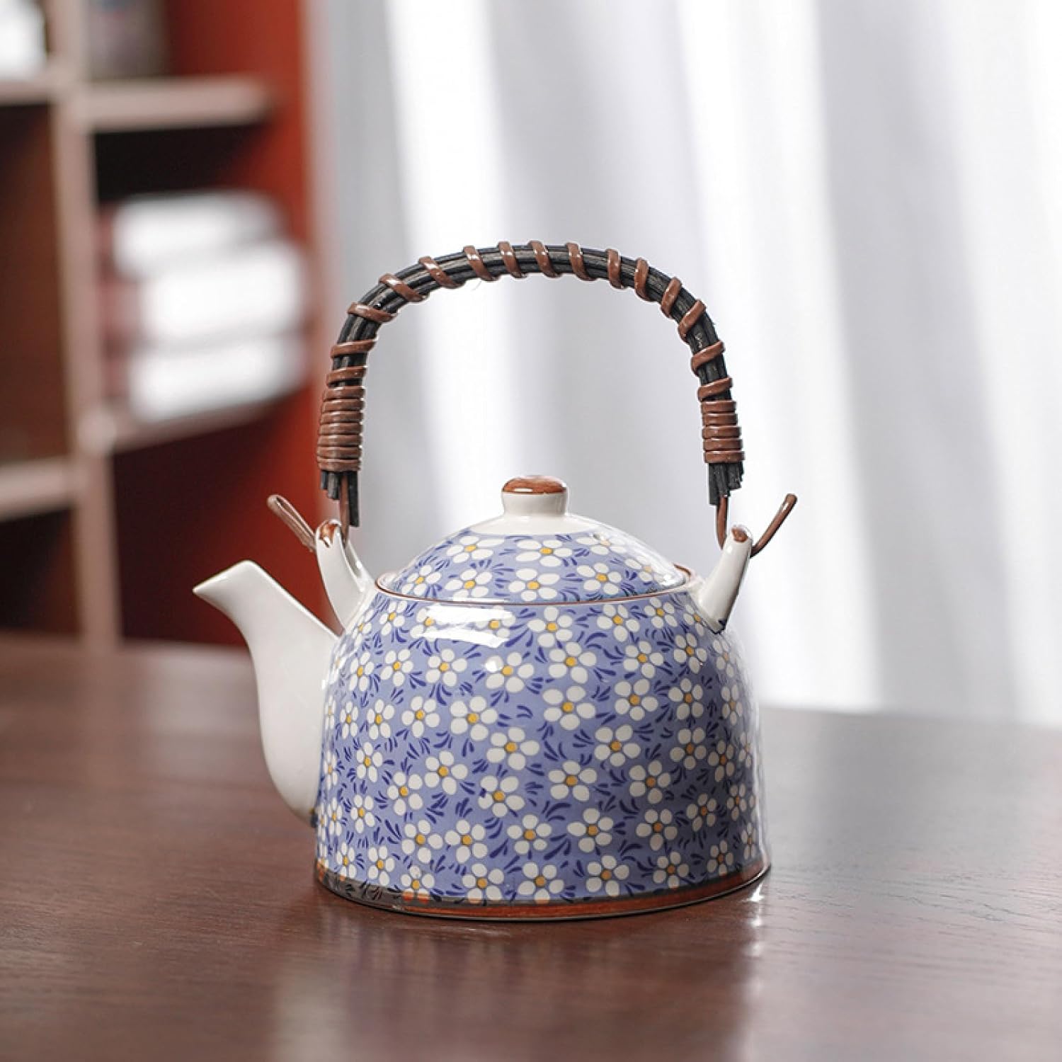 Japanese Oriental Traditional Style Ceramic Teapot With Rattan Handle 900ml Tea