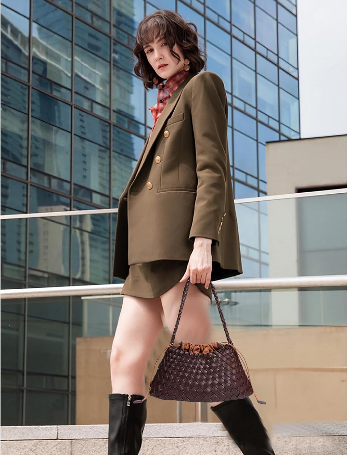 woven tote bag genuine leather shoulder bag for women brown leather purse(chocolate color) - Image 2