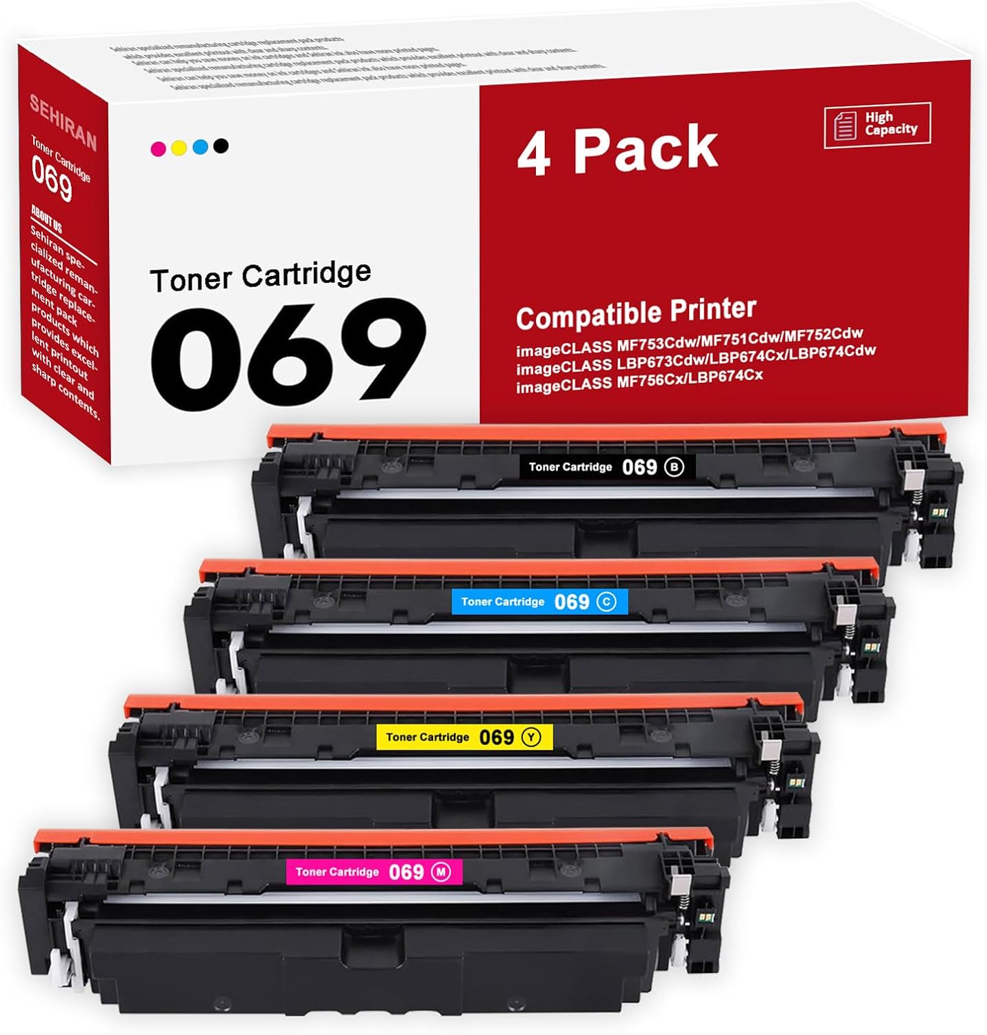 069H 069 Toner Cartridge Set (4 Pack, Black Cyan Magenta Yellow) Compatible for Canon MF753Cdw Toner Cartridges 069 for Canon imageCLASS MF 753Cdw MF751Cdw LBP674Cdw Printer