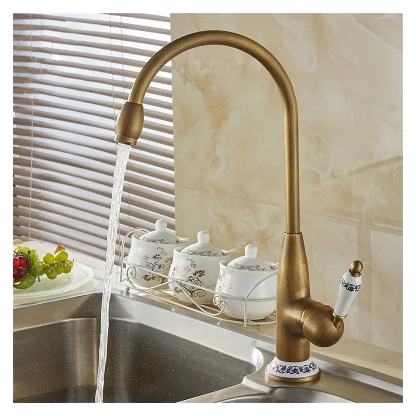 Faucet Baterie kuchenne Antyczny brąz Kran kompatybilny z baterią kuchenną z ceramicznym zimnym i gorącym zlewem kuchennym Mieszacze wody z kranu, bateria umywalkowa, brązowa Faucet