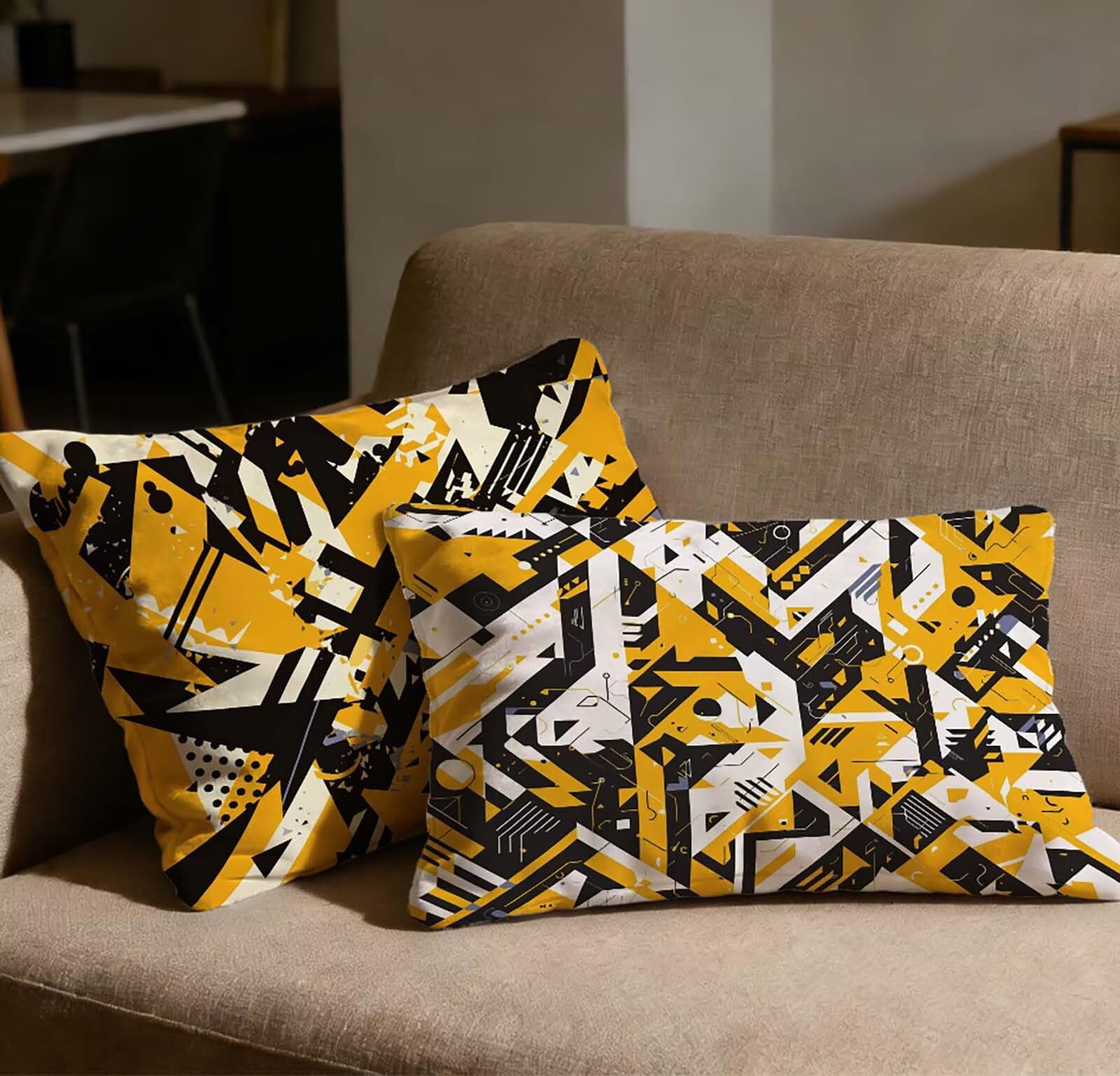 Taie oreiller 50x70 velours doux jaune au design nordique épuré de haute qualité