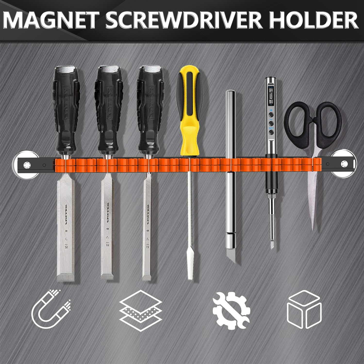 3-H Magnetic Screwdriver Holder,Magnetic Tool Holder Strip,Space Saving Tool Organizer Rack,Tool Magnet Bar for Workshop Garage Home - Image 4