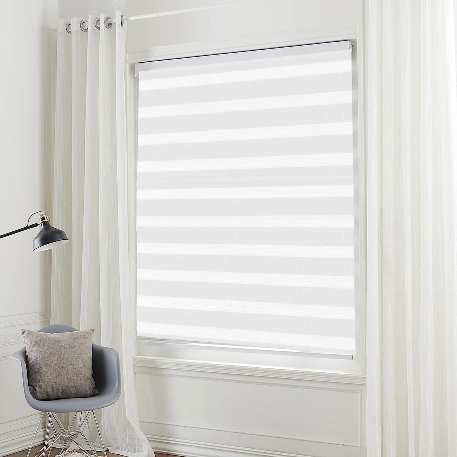 Estor Enrollable translúcido Liso 105 x 300 cm Protección Solar y Privacidad Blackout Cortinas Opacas Incluye Accesorios para Interiores y Exterior, Blanco