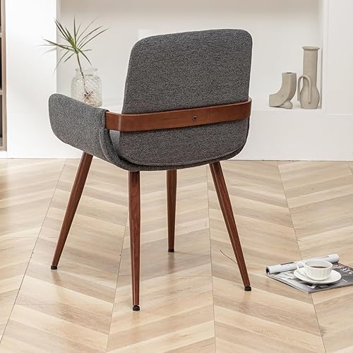 Miniatura 4 de LUNLING Mid Century Modern Dining Chairs Set of 2 Accent Chair Bentwood Frame with Armrest,Upholstered Seat,Metal Legs,Adjustable Foot for Kitchen