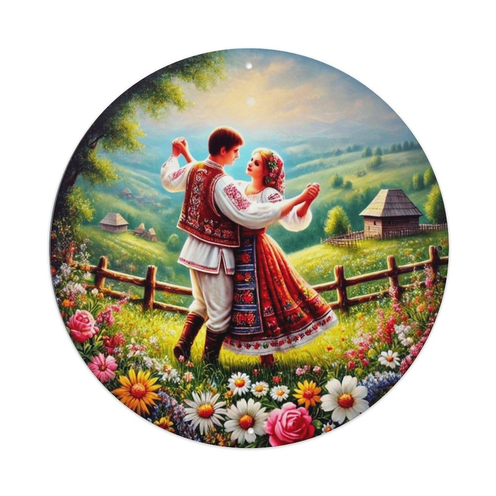 Romantic Couple Dancing In Field Tin Sign Metal Poster Vintage Metal Signs for Home Man Cave Bar Cafe Kitchen laundry room Wall Decorations Gift 8x8Inch