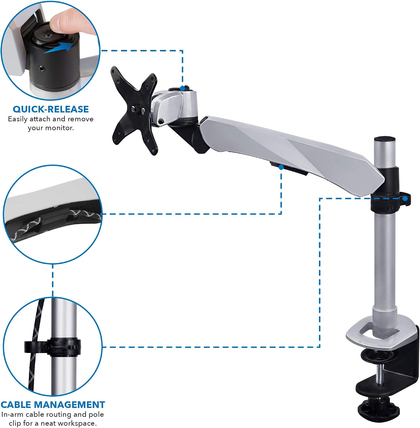 Mount-It! Single Monitor Desk Mount With Gas Spring Arm | Clamp Base | Modular Design For Future Expansion | Premium Aluminum Cast