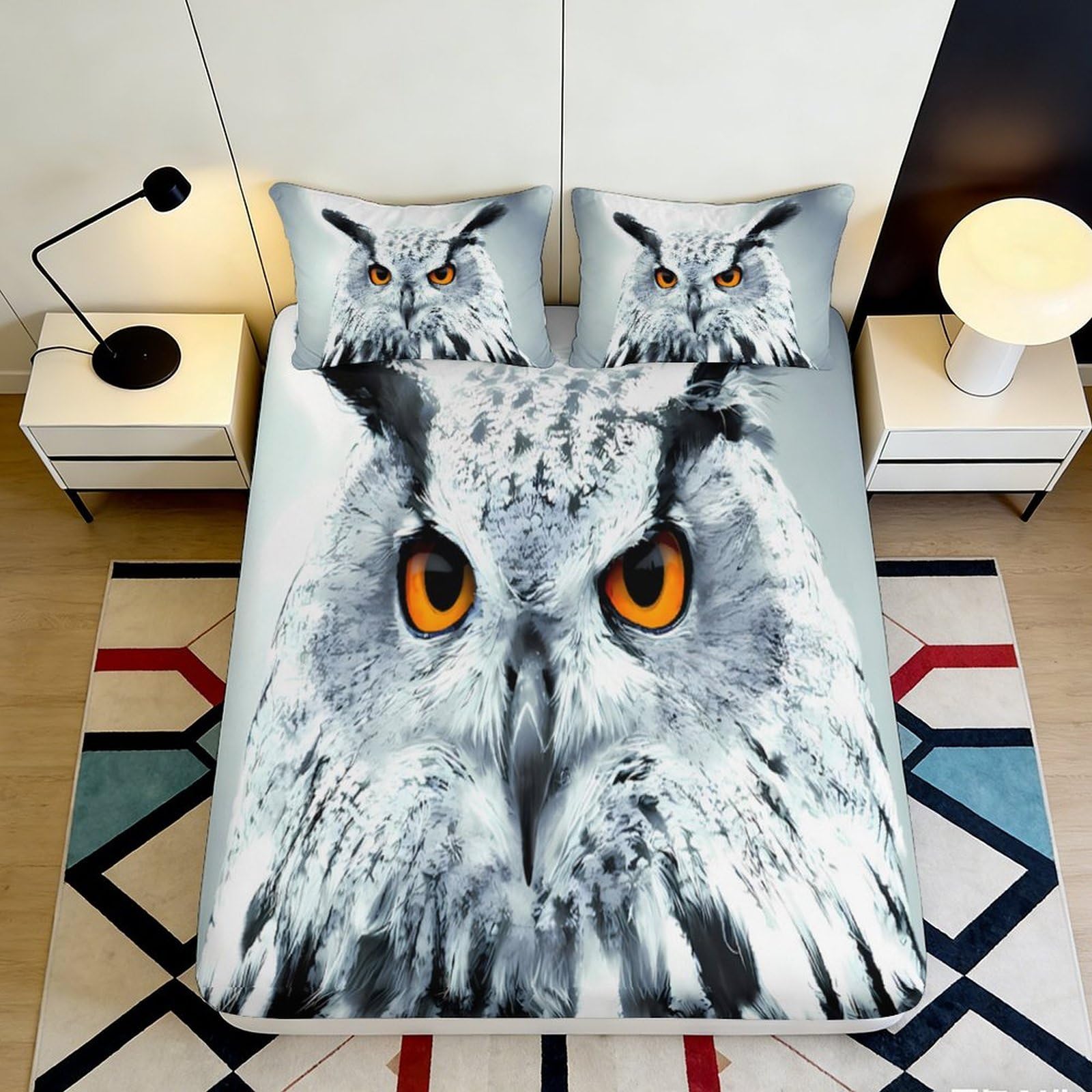 Jqzkxnhpbr Style-6 3D Printed Owl Eyes Fitted Sheet Microfiber Soft Breathable Forest Pattern Mattress Cover For Bedroom Dorm Decor 90X200x25cm