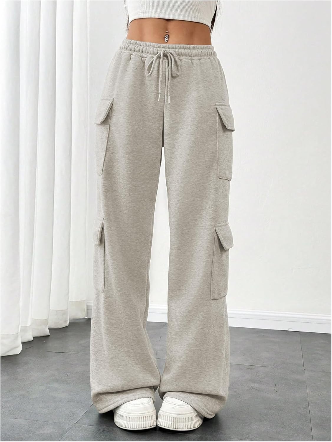 Women's Wide Leg Sweatpants Drawstring Waist Baggy Cargo Pants Casual Trousers with Pockets - Image 3