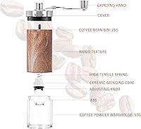 Vista 3 de Molinillo de café manual portátil y visible, molinillo de café de mano con perilla ajustable de cerámica, molinillo de café de acero inoxidable