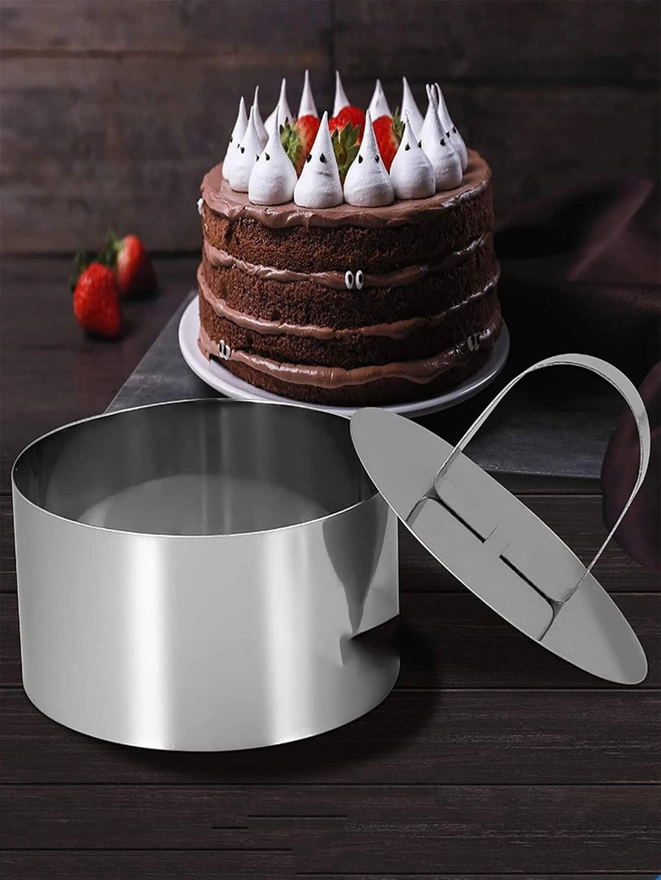 Pick And Pay Cake Ring included 1 Pusher and 1 Lifter, Stainless Steel Baking Rings, Display Mold Rings for Cake Mousse Bark Muffins Pastry Dessert in Home Kitchen Food Maker Small 7.9x3.9cm