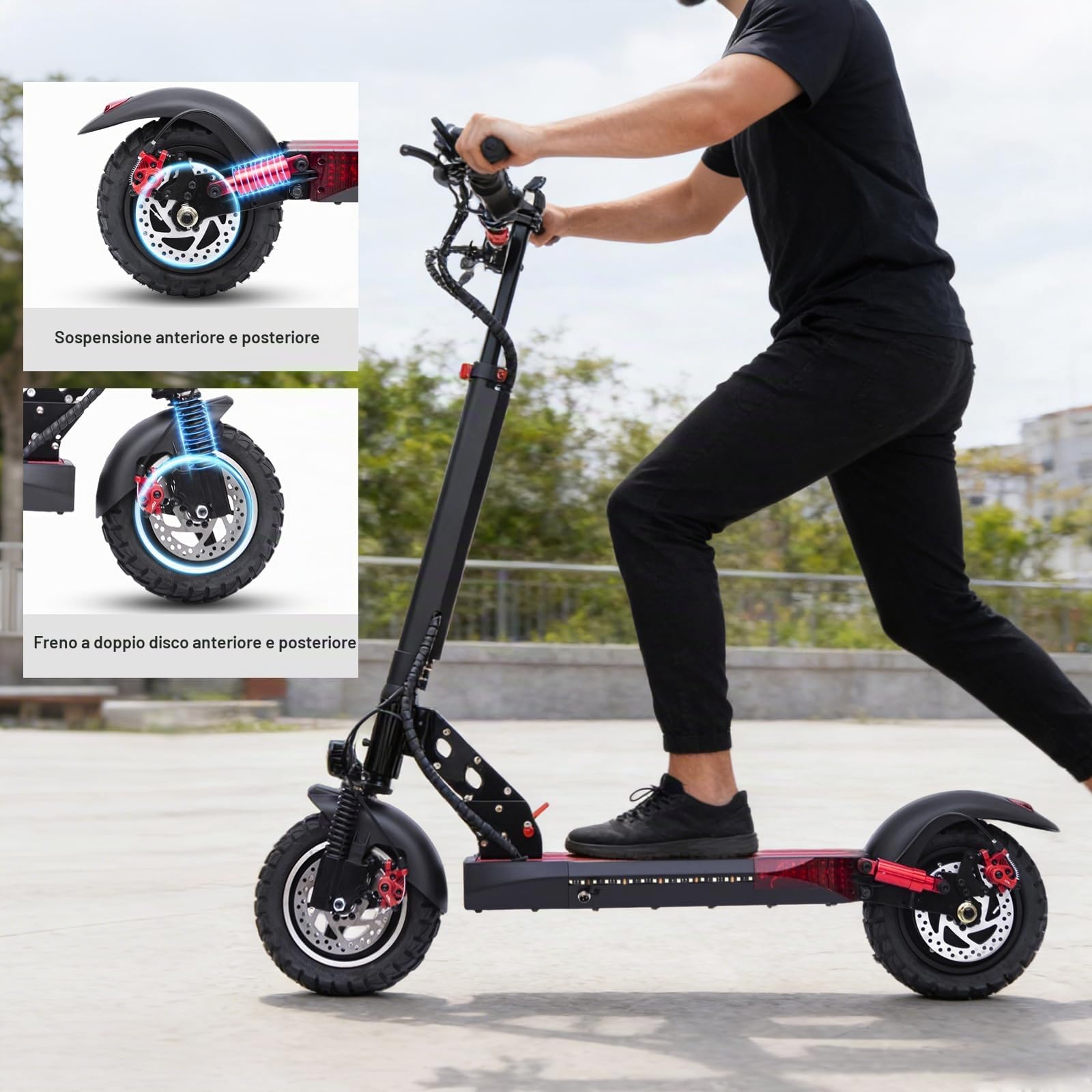 10“ Monopattino Elettrico Adulto, Doppia Sospensione Pieghevole Monopattino Elettrico Max 25 KM/H, Freno sistema di frenata scooter elettrico di, Freni Cicalino