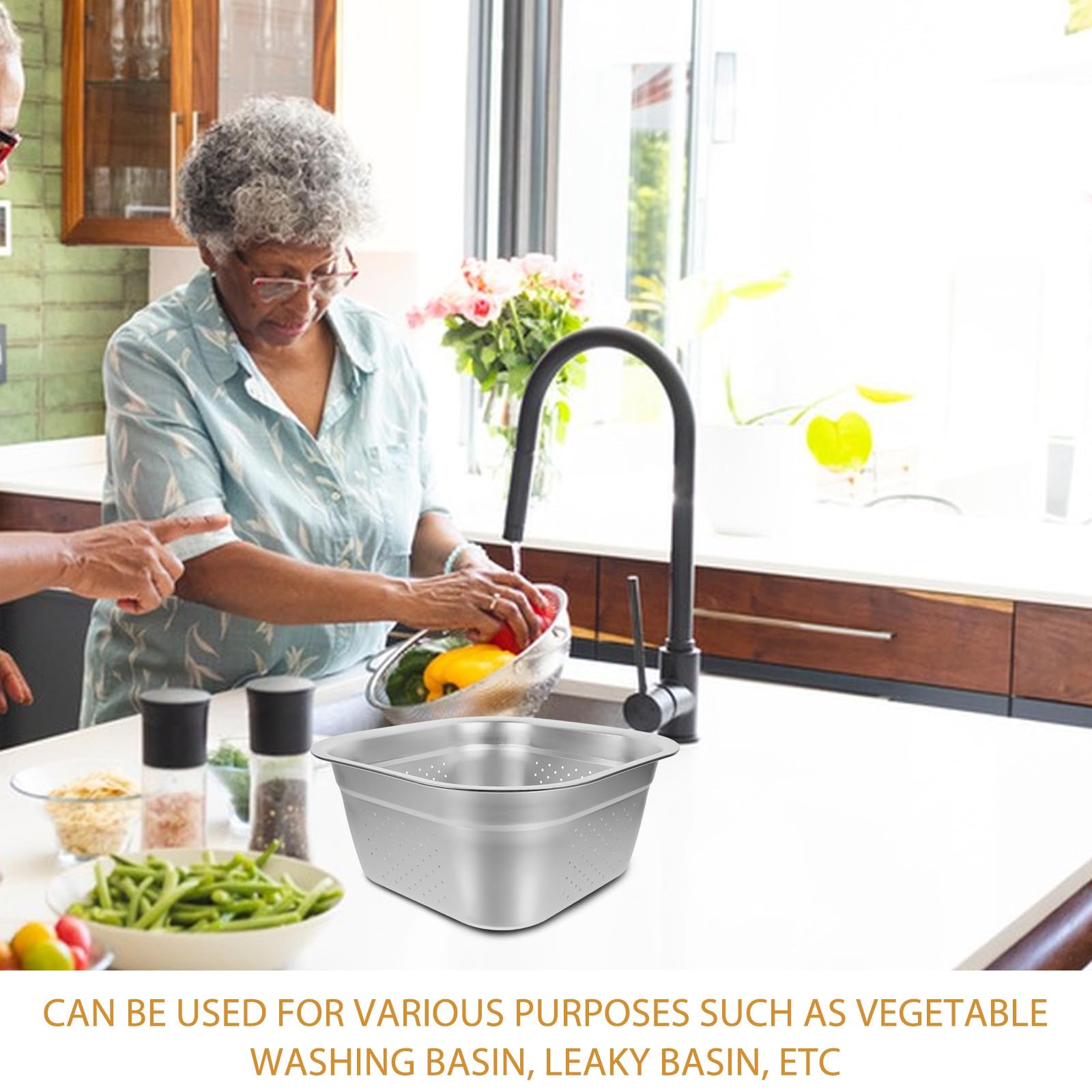 Colador de Acero Inoxidable Malla Fina y Gran Capacidad para Escurrir Verduras y Frutas en Cocina, Lavabo Cuadrado de 30 CM para Uso Doméstico y Profesional