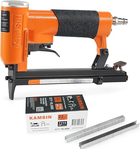 KAMSIN KN7116 - Grapadora neumática para tapicería, pistola de grapas de alambre fino, kit de grapadora con 10000 piezas de longitud de pierna de 38
