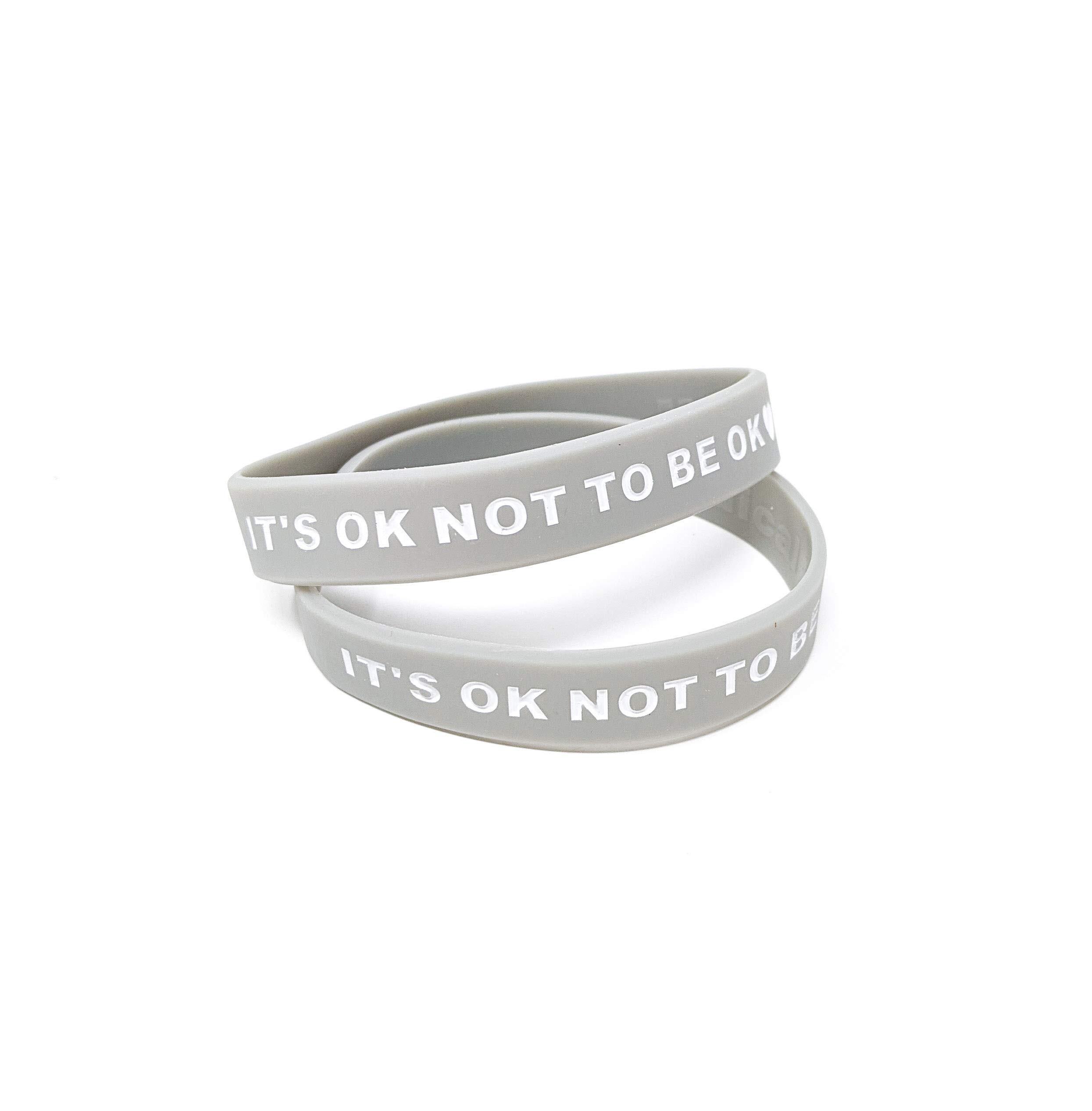 It's OK NOT to BE OK (Pack of 2) Mental Health Silicone Bracelets Wristbands MHA Gifts (Large 20cm, x2 Grey) — image 1