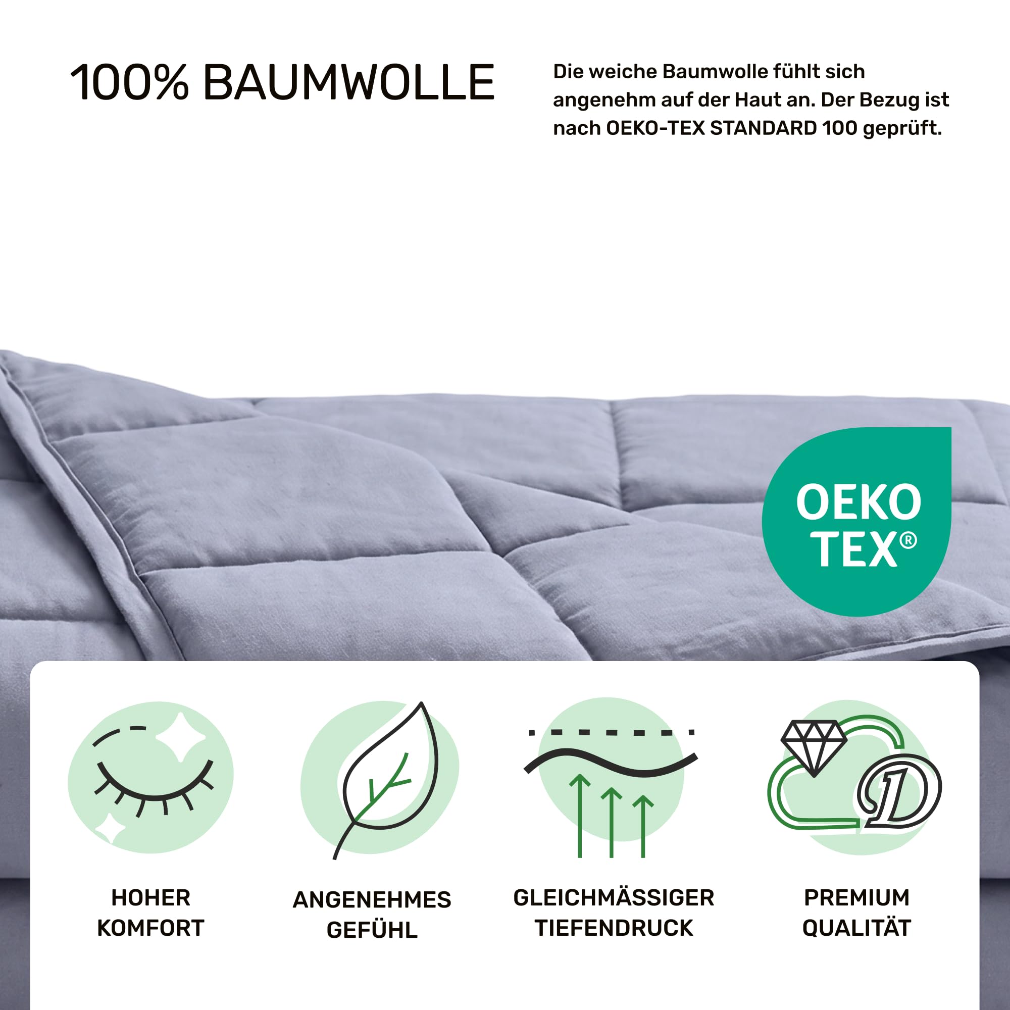 Dailydream Gewichtsdecke 135x200cm, 6 kg, Baumwolle, Grau | Gewichtsdecke mit atmungsaktiver Baumwoll-Außenschicht, Glasperlenfüllung und doppelt vernähten Kammern.