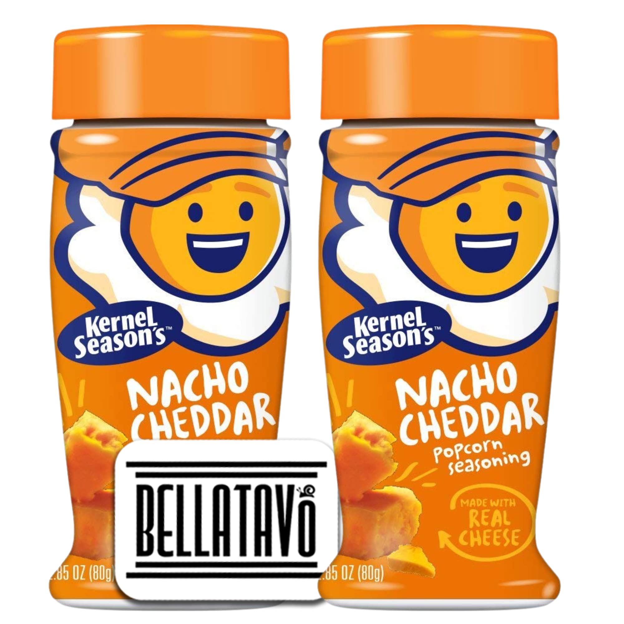 Cheese Popcorn Seasoning Bundle. Includes Two- 2.85 Oz Bottles of Kernel Seasons Nacho Cheddar Popcorn Seasoning. Kernel Seasons Popcorn Seasoning is Gluten Free! Comes With a BELLATAVO Fridge Magnet!