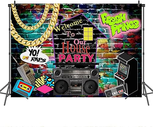 Miniatura 8 de Mocsicka Pancartas de fotografía con tema de graffiti hip hop, de los años 80 y 90, colorido ladrillo para pared, cabina de fotos, música retro,