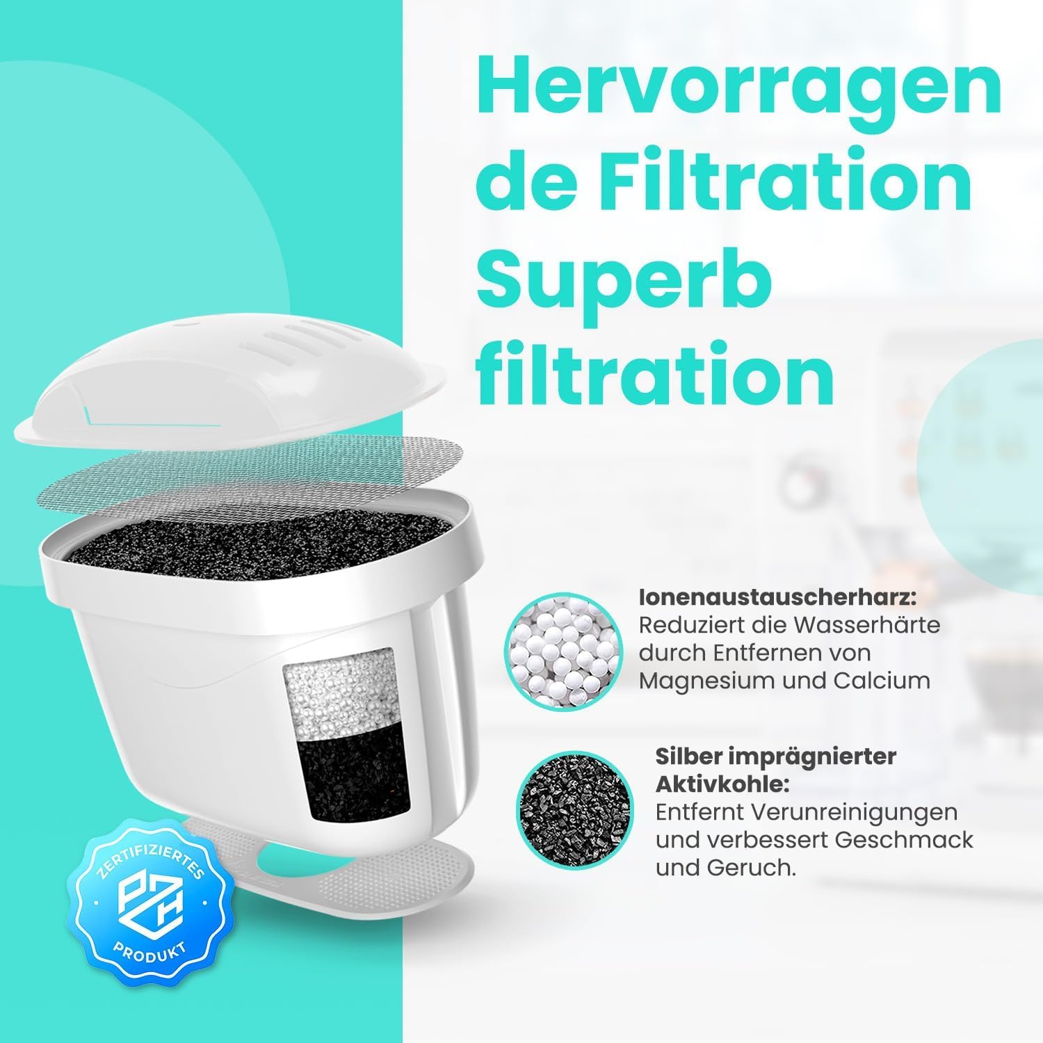 Aquafloow wkłady filtrujące 6 Sztuk do wody kompatybilne z Dafi Unimax Aquaphor A5 Brita Maxtra+ Philips AWP212/10