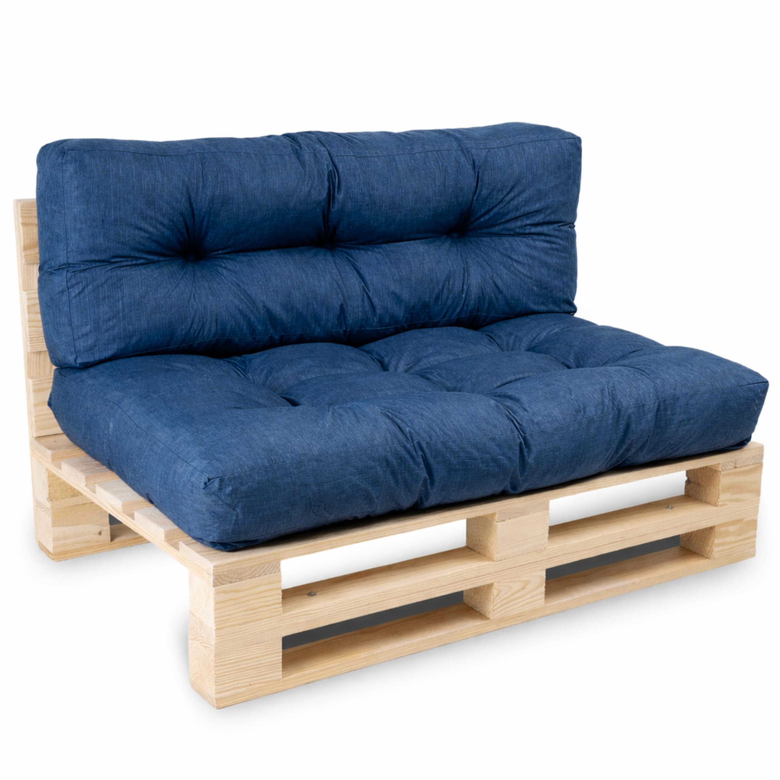 bananair - Cuscini per Pallet - Tessuto Idrorepellente e Anti-UV - Molto Confortevole, Imbottito in Schiuma - Cuscini per Divano Esterno Giardino (Seduta 120x80 cm + Schienale 120x40 cm, Blu)