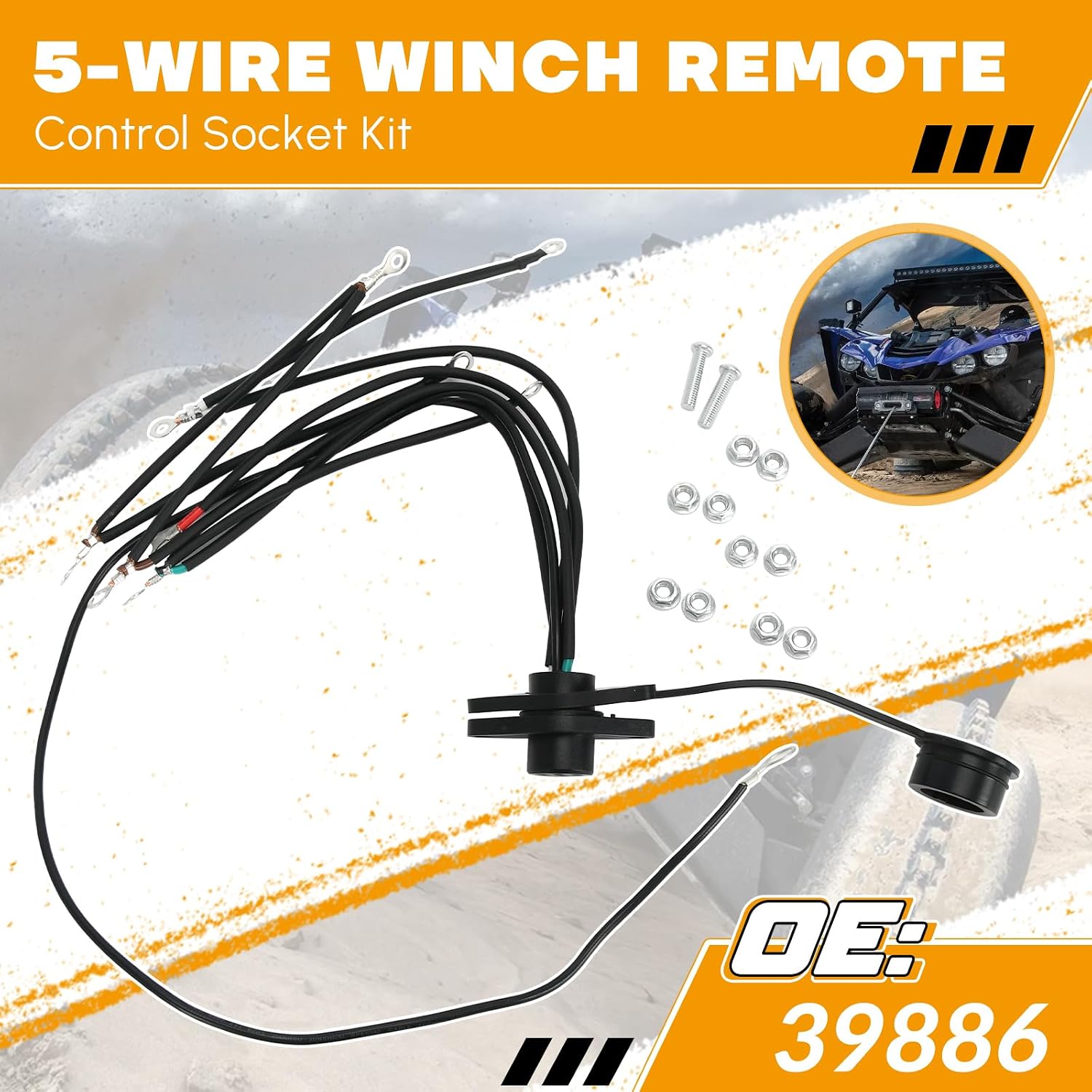 39886 Winch Remote Female Socket Wiring Harness Kit, Compatible with Badland 5000 12000 Winches, Replacement for WARN 5-Wire Truck Winch Controller Plug, 12V Winch Solenoid Connector