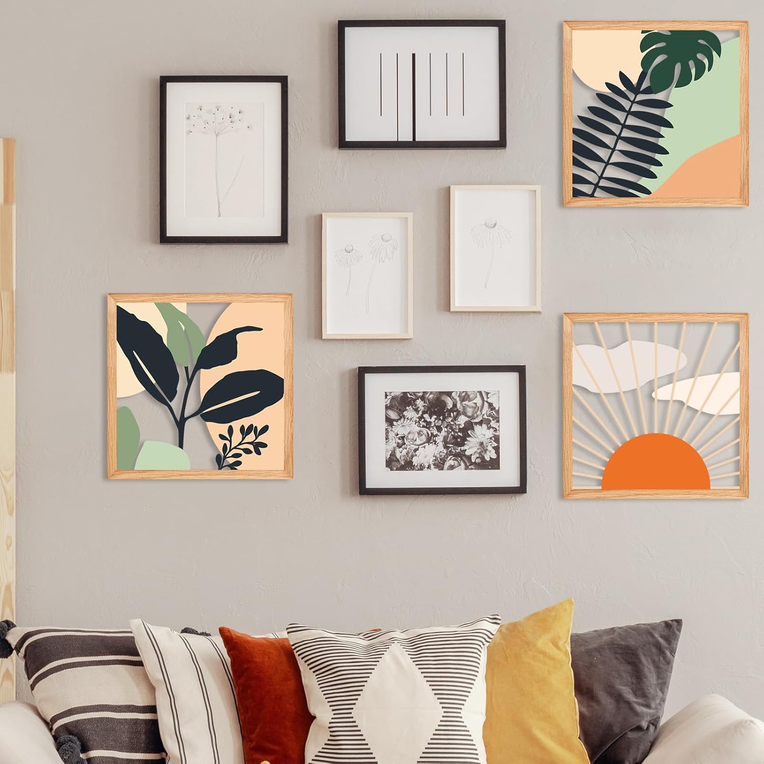 ESTART 3 Pcs Boho Wooden Wall Decor Living Room Wall Decor Bohemian Hanging Farmhouse Geometric Aesthetic Artwork, Mid Century Modern Design for Bedroom Dining Room Office, 51.2 x 15.7 inch