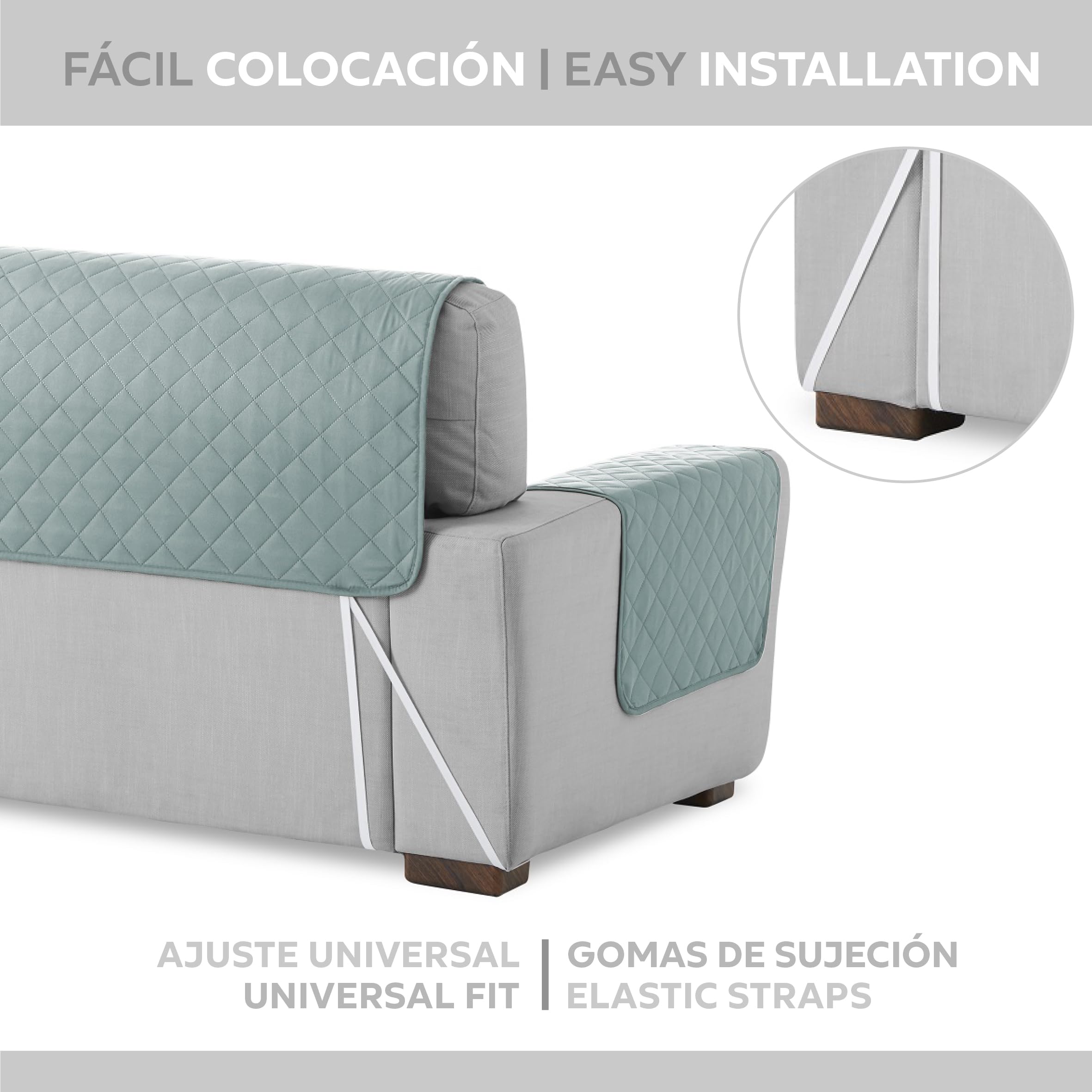 Textilhome Copridivano Malu 4 Posti (200cm) – Salvadivano Trapuntato Reversibile Universale, Protezione Antigraffio, Fodera Imbottita per Divano, Colore Acquamarine