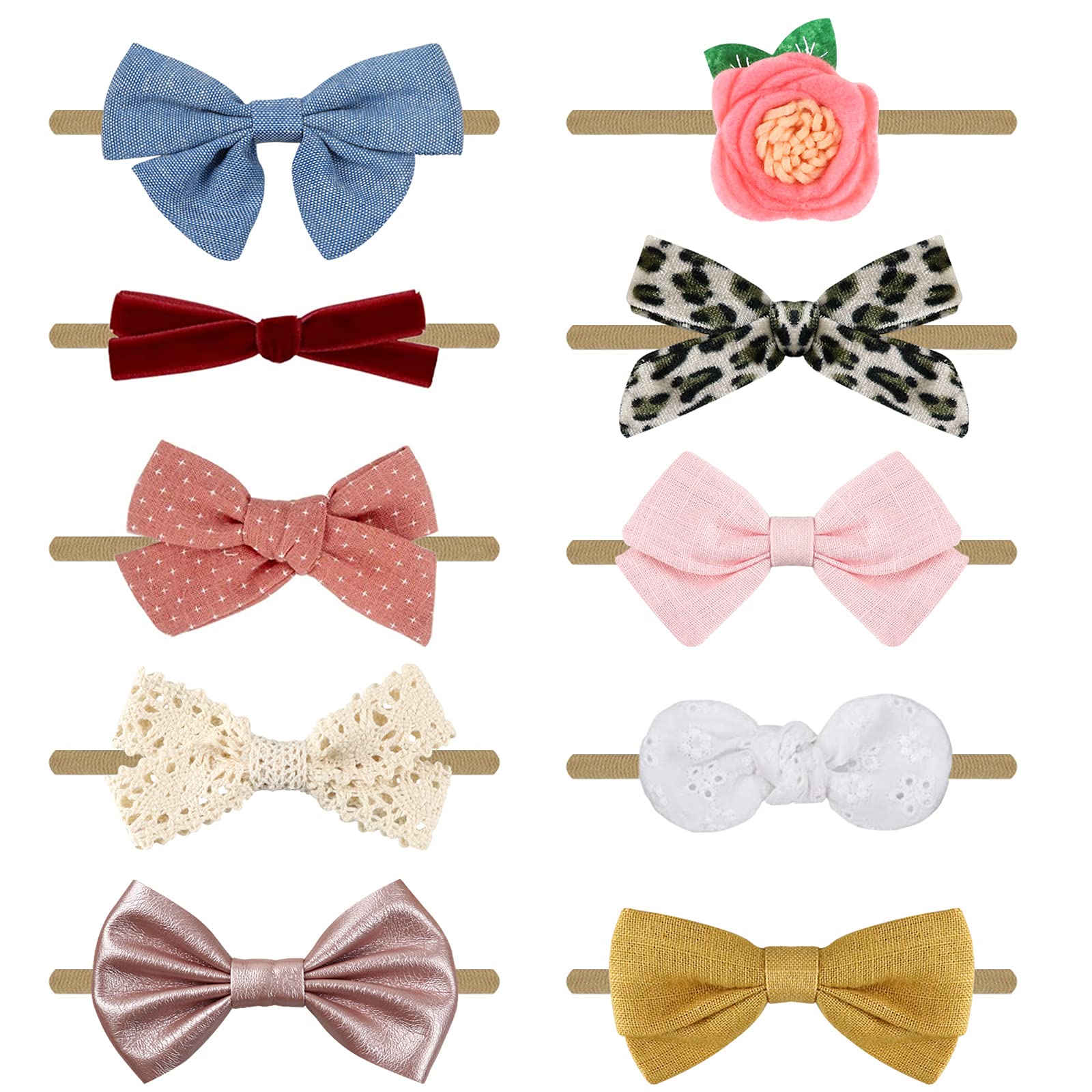 DRESHOW Baby Girl Headbands and Hair Bows Nylon Headbands 10 Pack of Hair Accessories for Newborn Infant Toddlers Kids