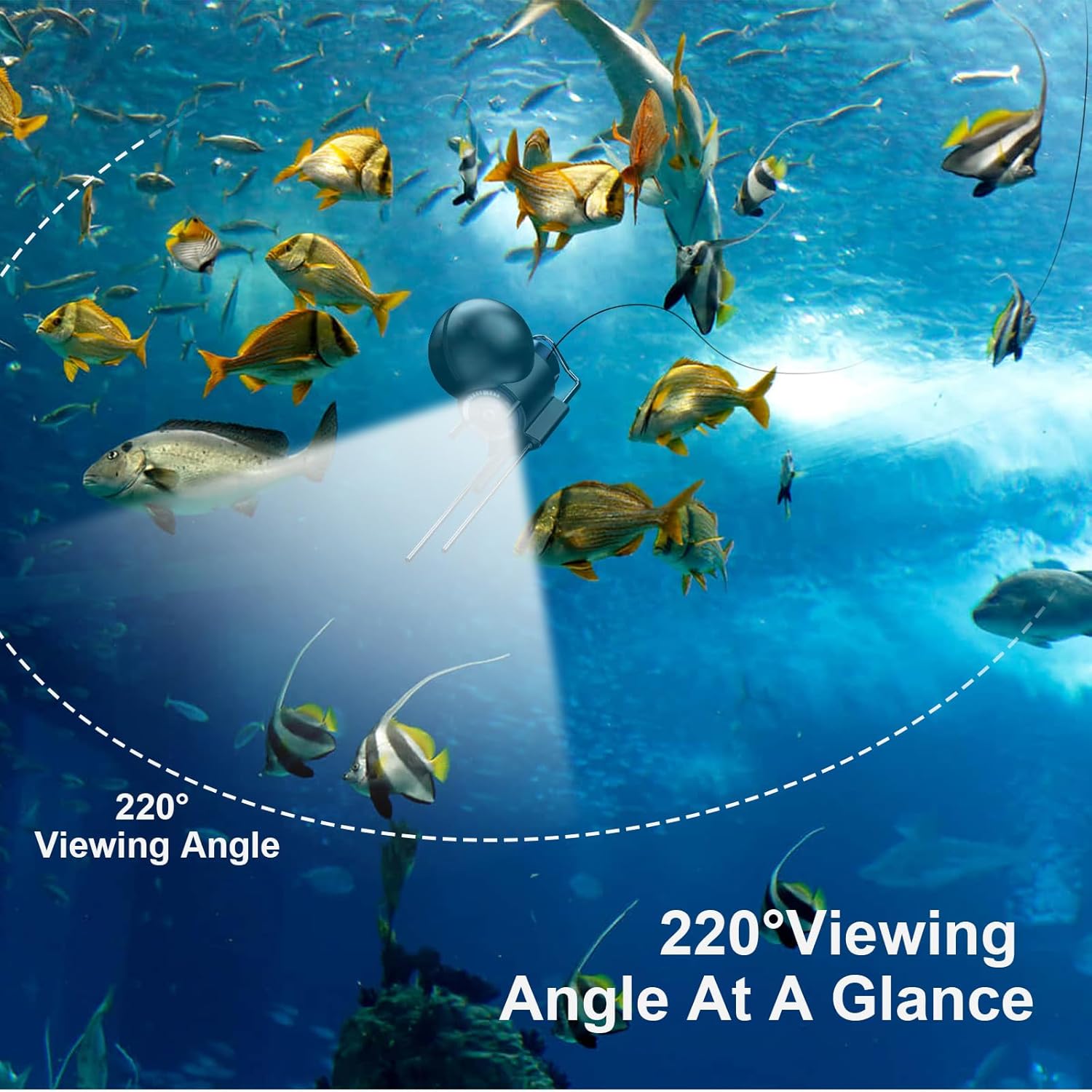 5" Underwater Fishing Camera, 2000TVL Kayak Boat Fish Finder, Infrared Night Vision, 220° Wide Angle,IP68 Waterproof, with 5 Inch IPS Display, for Ice, River and Boat