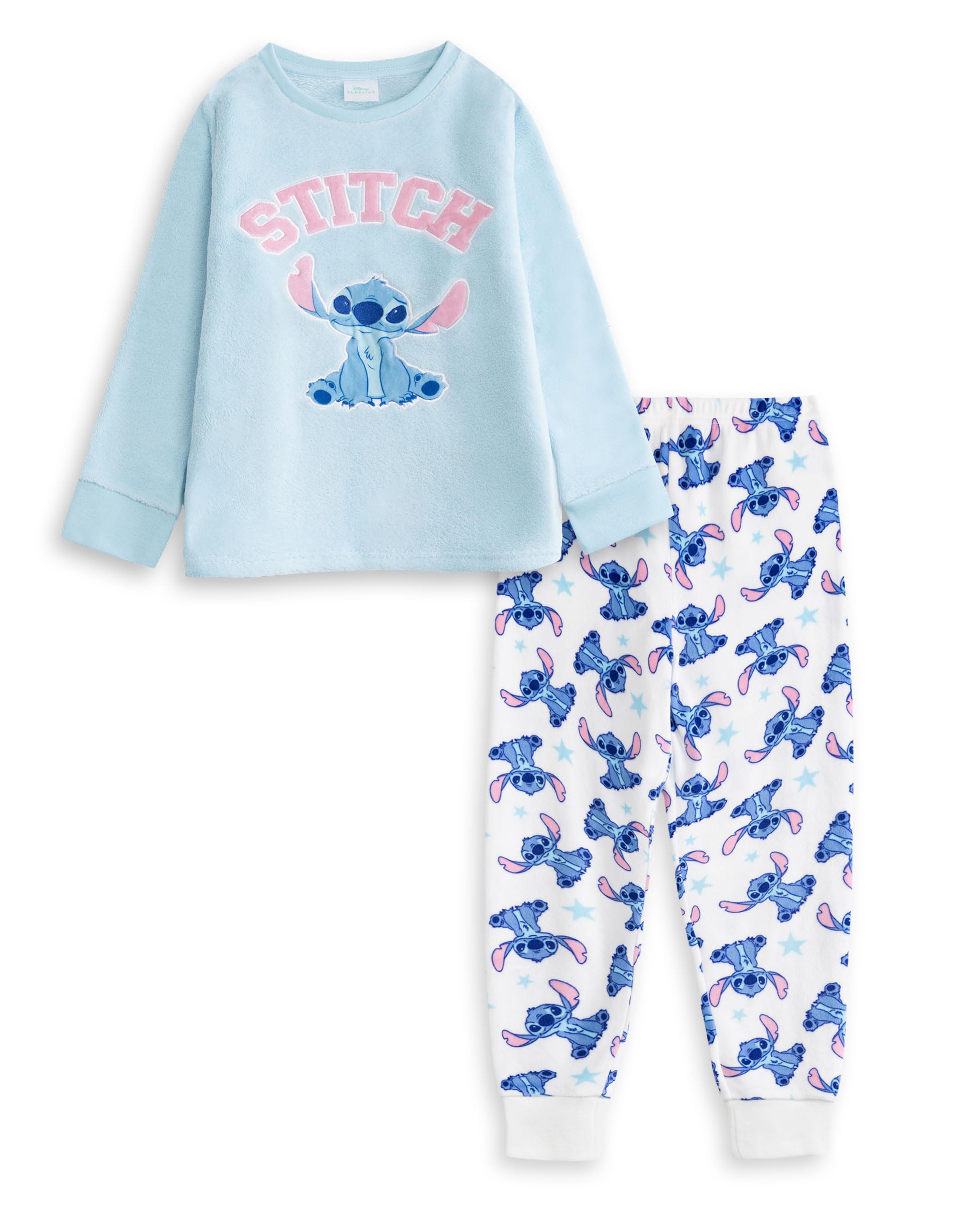 Disney Girls Blue Lilo & Stitch Long Sleeve Long Leg Pyjama Set | Fleece Sleepwear With Stitch Graphic | Cosy Nightwear For Bedtime & Sleepovers Merch - 5-6 Years
