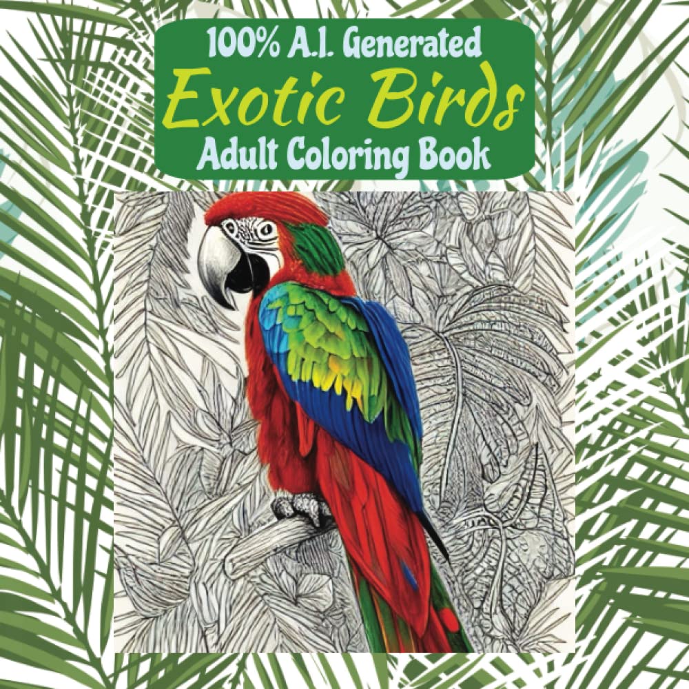 100% A.I. Generated Exotic Birds – Adult Coloring Book: 50 Unique Exotic Bird Images completely generated using an Artificial Intelligence Program