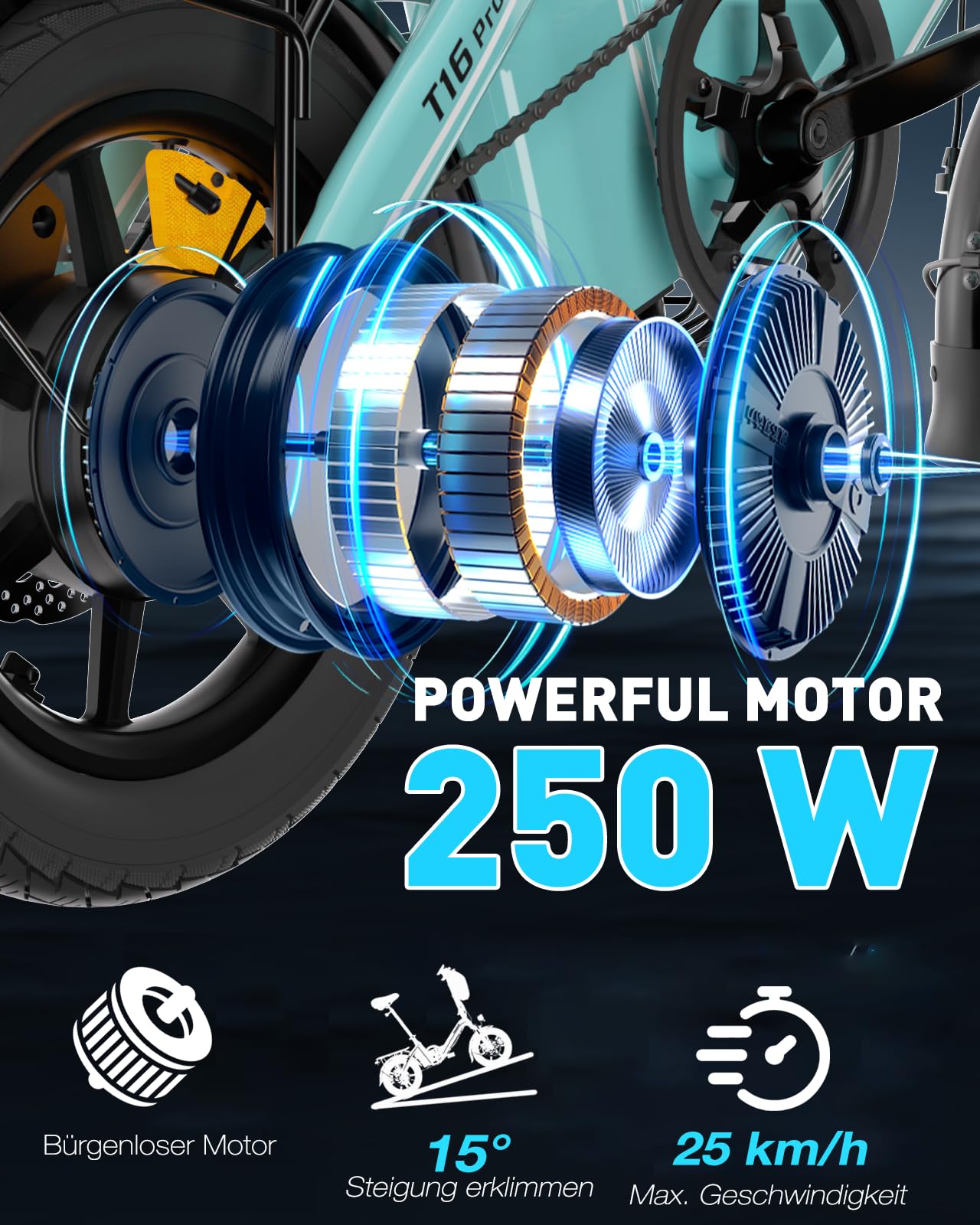 Bodywel T16PRO Mini E Bike 14 Zoll faltbar Elektrofahrrad 250W 36V/10AH Akku mit APP Funk für Herren Damen,Reichweite Max 45 km