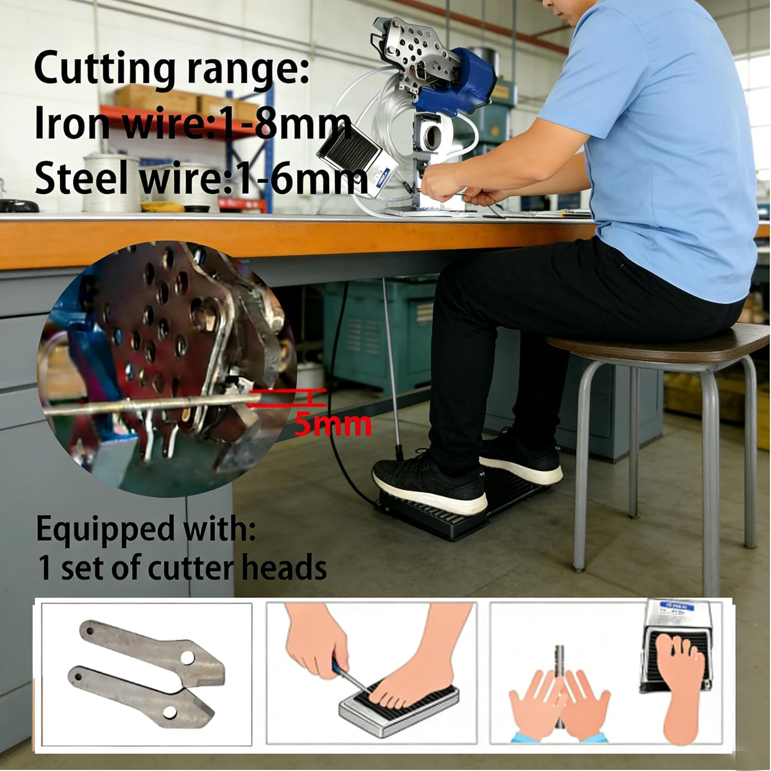 Free Hand Automatic Pneumatic Bolt Cutter Air Wire Cutting Nipper for Galvanized Low Carbon Steel Wire, Iron, Stainless Steel Mesh – Air Power Wire Shear Scissors Cutter