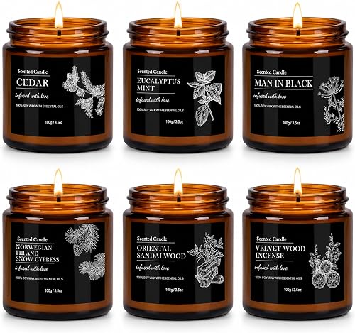 Scented Candles for Men, 6 Pack Soy Wax Candle Gift Set