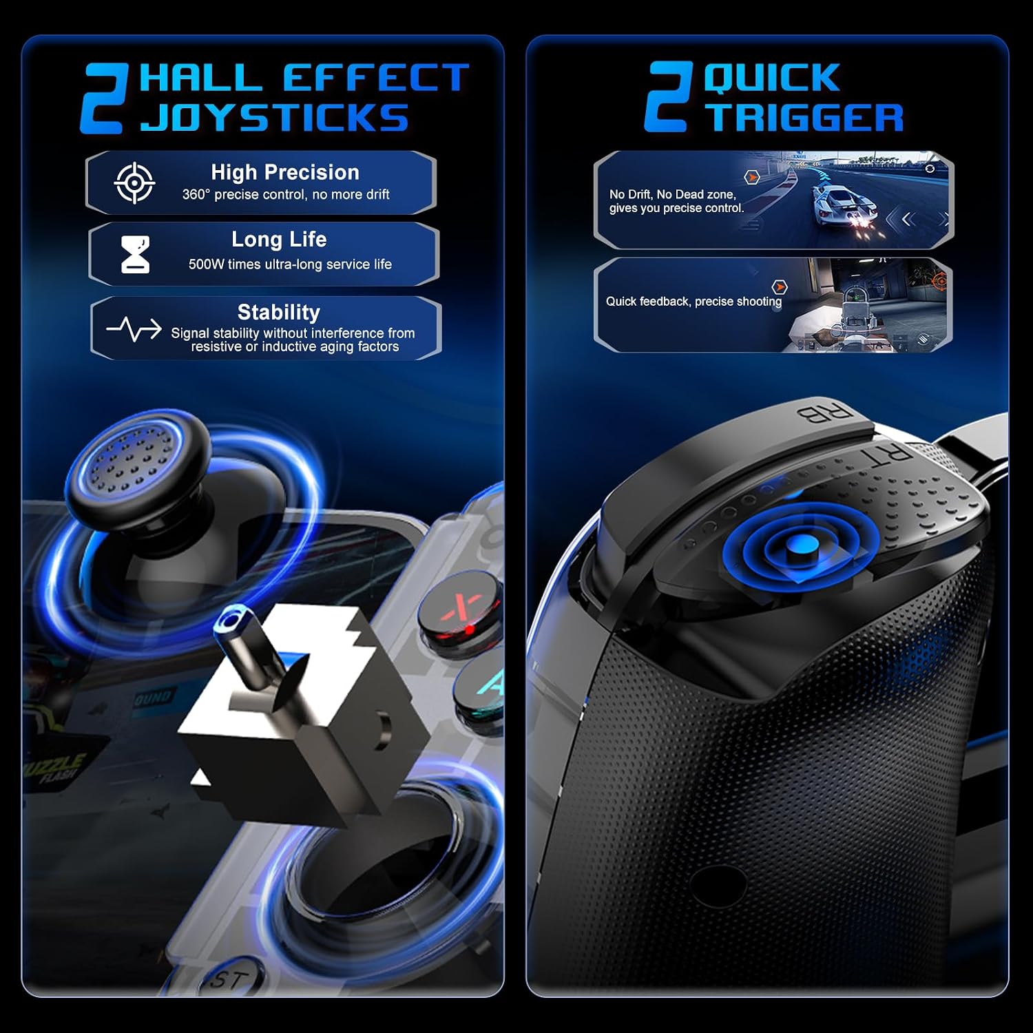 Mobile Gaming Controller for Android & ALL iPhone Series (Support USB-C & Wireless Connect) Phone Gamepad with Hall Effect Joystick, Turbo, Support Streaming, Cloud Gaming, Simulator, Plug & Play