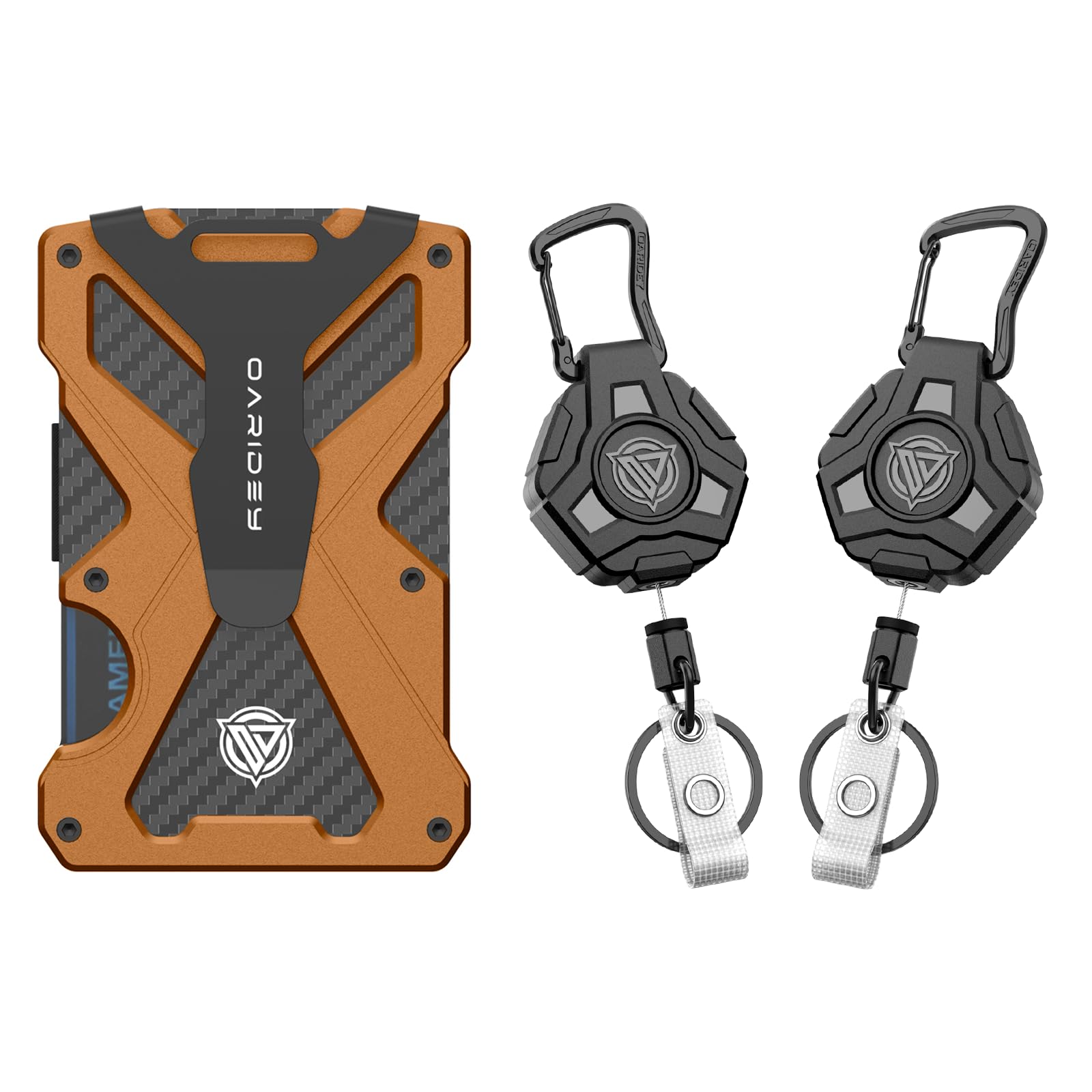 Oaridey Minimalsit Wallet (Orange) and 2 Pack Retractable Keychain Heavy Duty