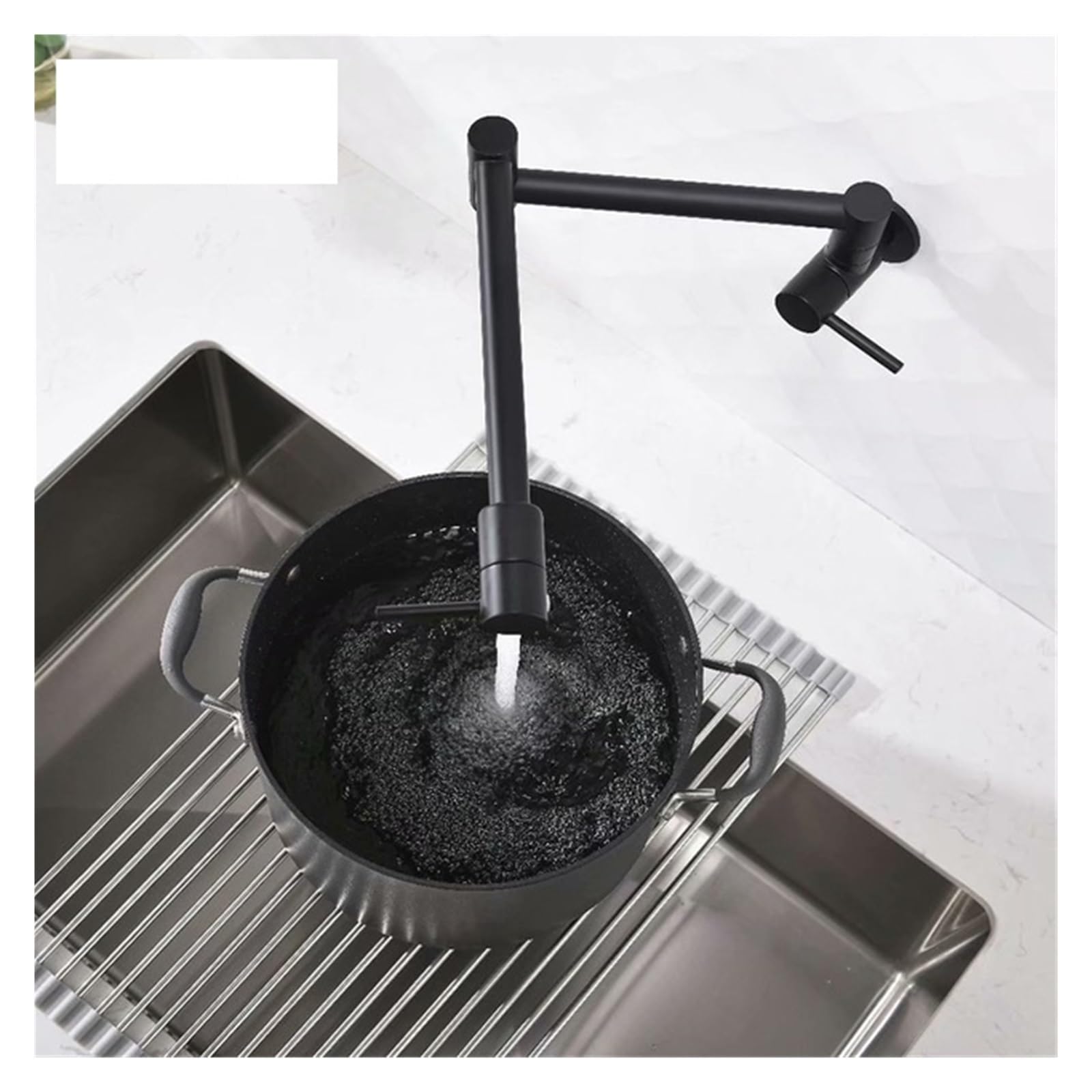 Ewsdsfs Matte Black Brass Wall Mounted Kitchen Faucet Pot Filler Swivel Folding Retractable Rotary Stretch Basin Sink Tap(Matte Black)