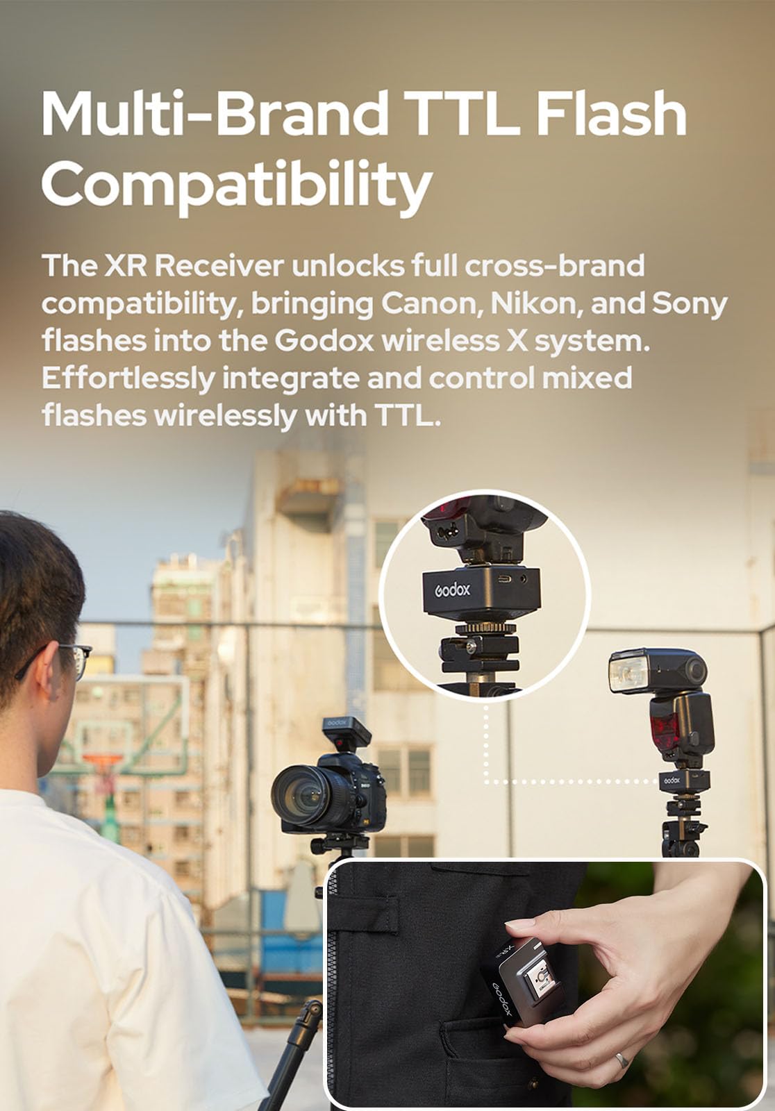 Godox XR-S Ricevitore Wireless TTL per Sony, Sistema X 2.4GHz, Batteria al Litio Integrata, Display LCD Migliorato, Controllo Wireless dell’Otturatore, Cavi Sync e USB-C Inclusi