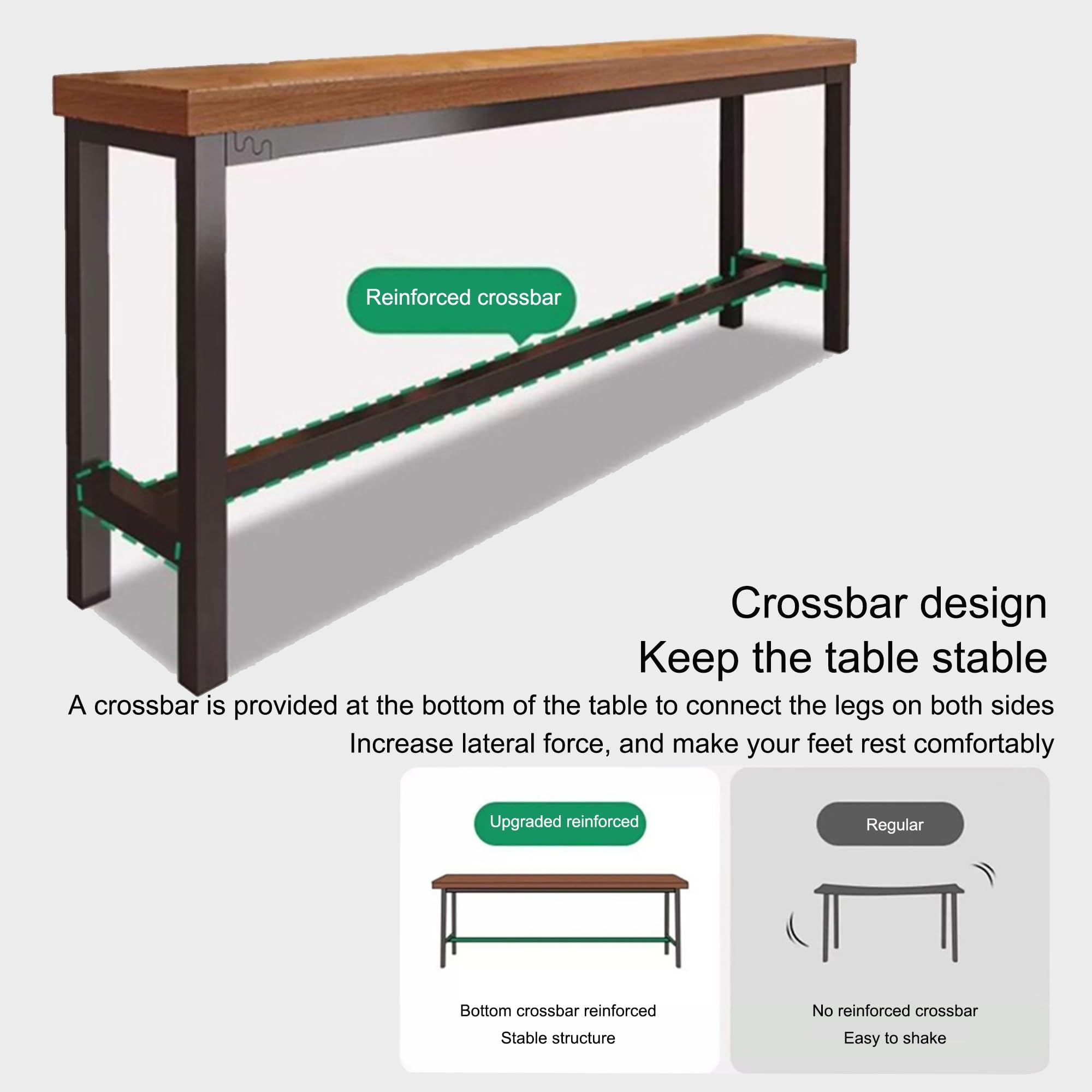 Tavolo alto da bar, rettangolare, in legno massello, per ristorante, caffetteria, casa, cucina, bar, bar, altezza mobili (100 x 40 x 105 cm / 39x16x41in)